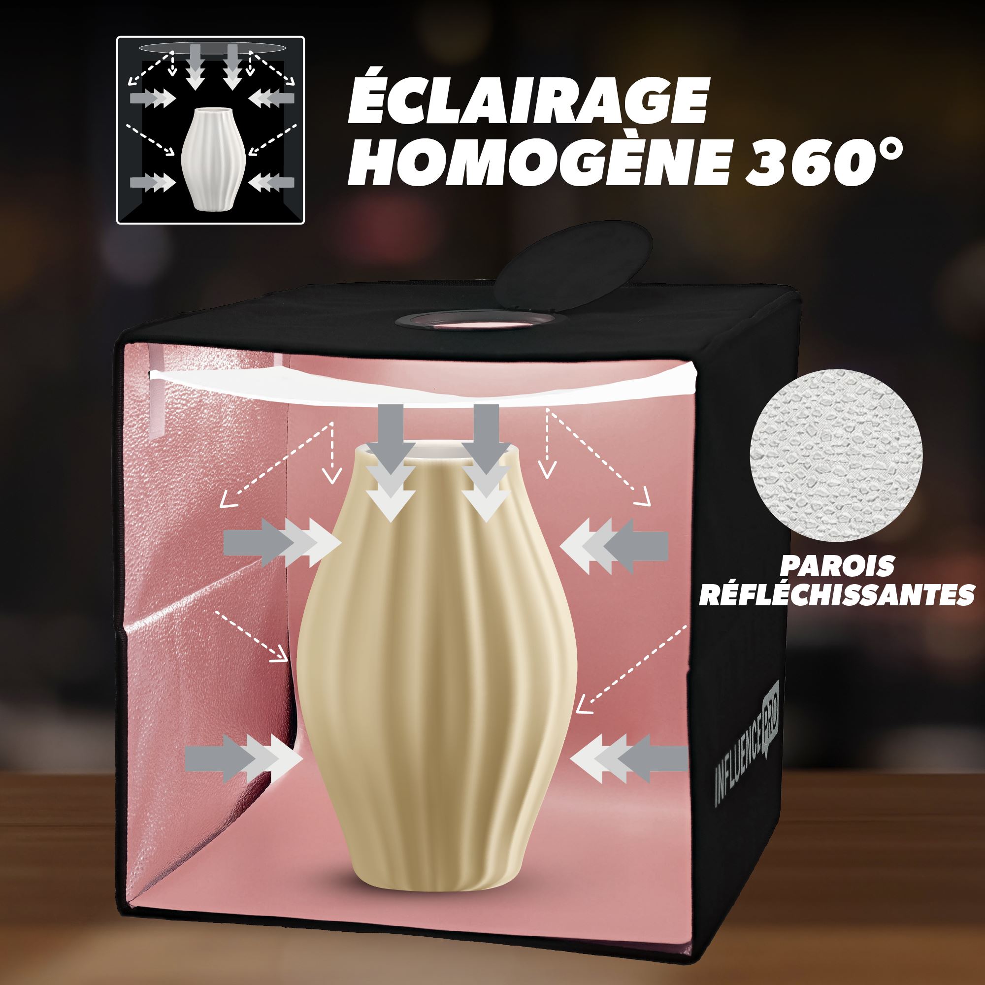 MINI STUDIO PHOTO PORTABLE 40X40X40CM - INFLUENCE PRO6