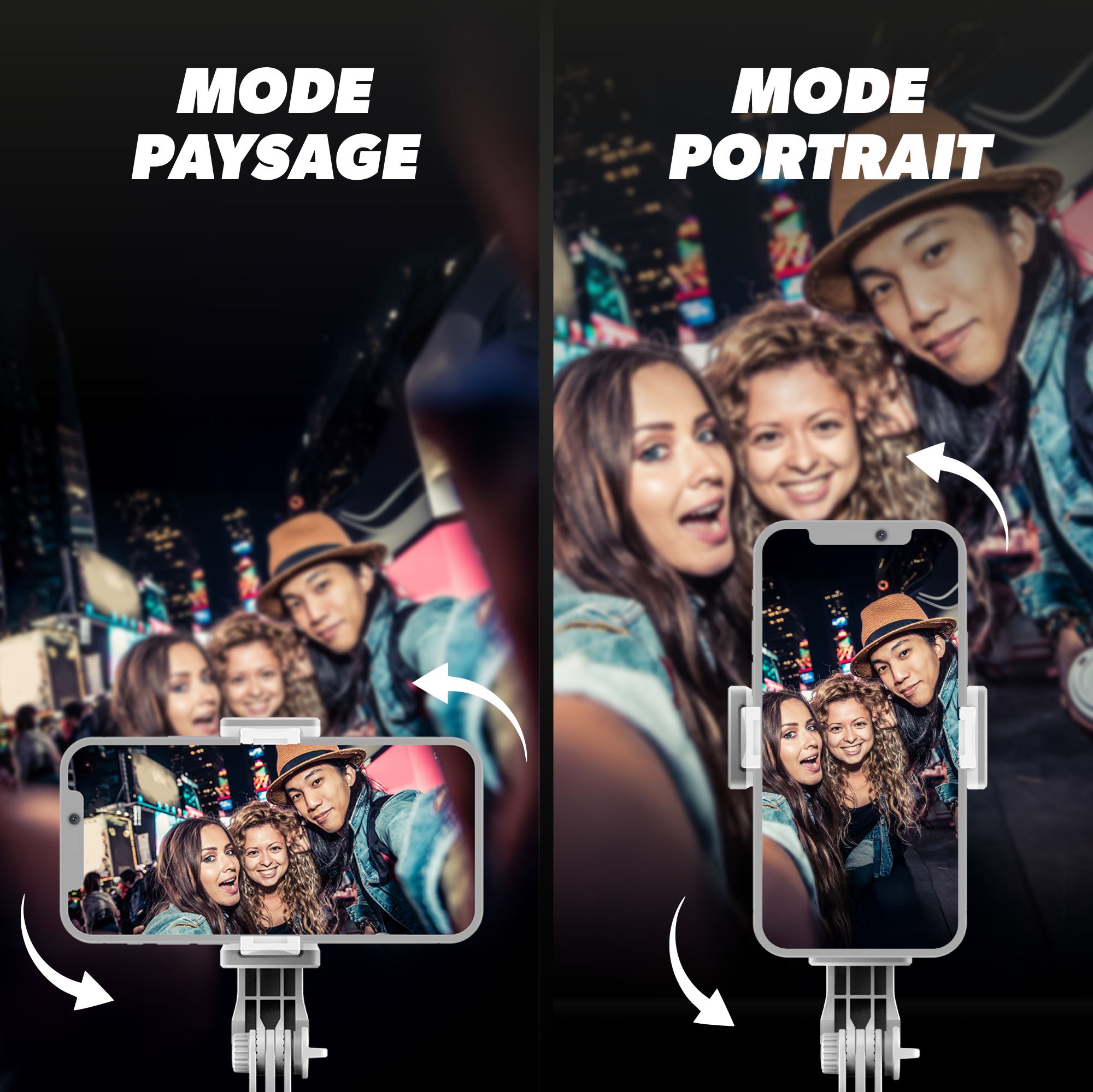 Mini perche à selfie Bluetooth 2 en 1 blanc avec l’éclairage LED - INFLUENCE PRO4