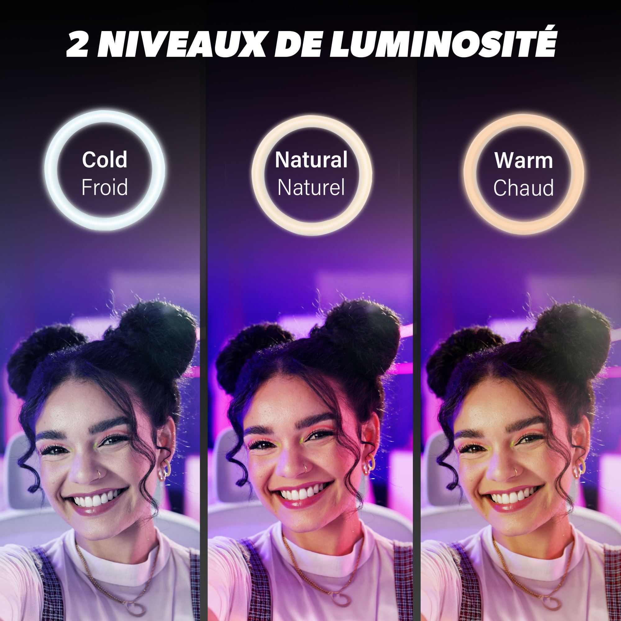 Mini perche à selfie Bluetooth 2 en 1 blanc avec l’éclairage LED - INFLUENCE PRO5