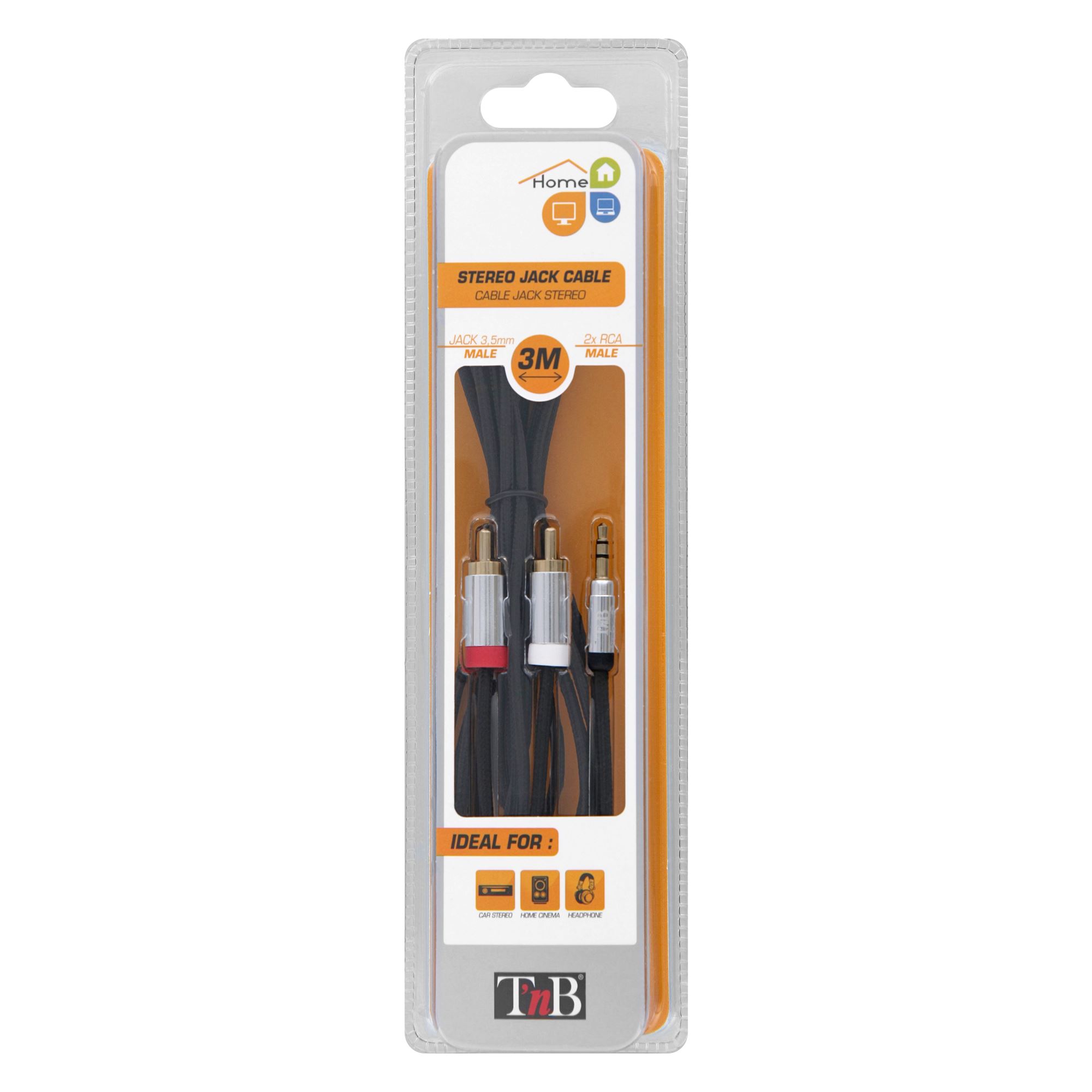 3.5mm male jack / 2 RCA male cable 3m gold connector1