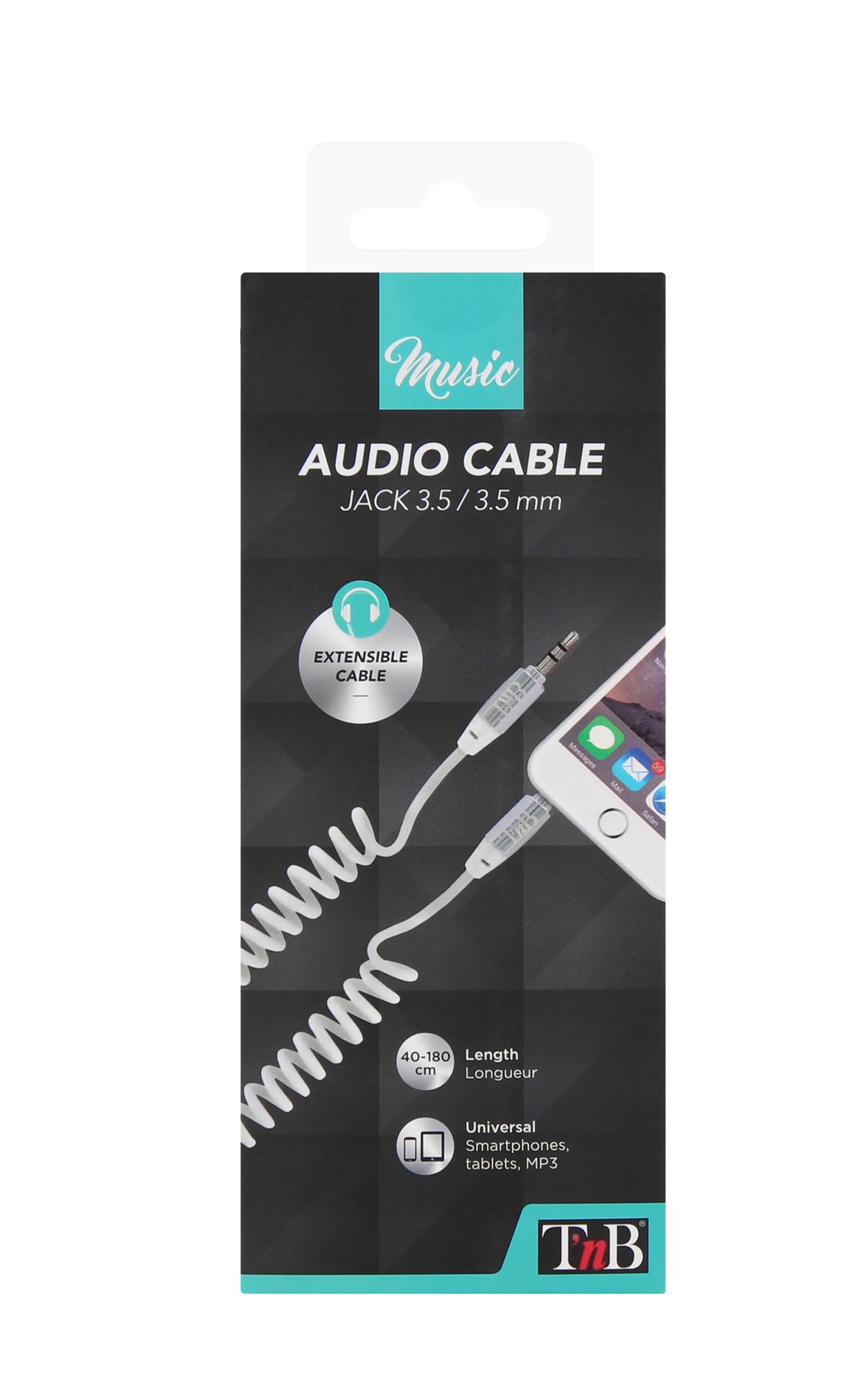 Twist cable jack 3.5mm male / jack 3.5mm male 1.8m white3