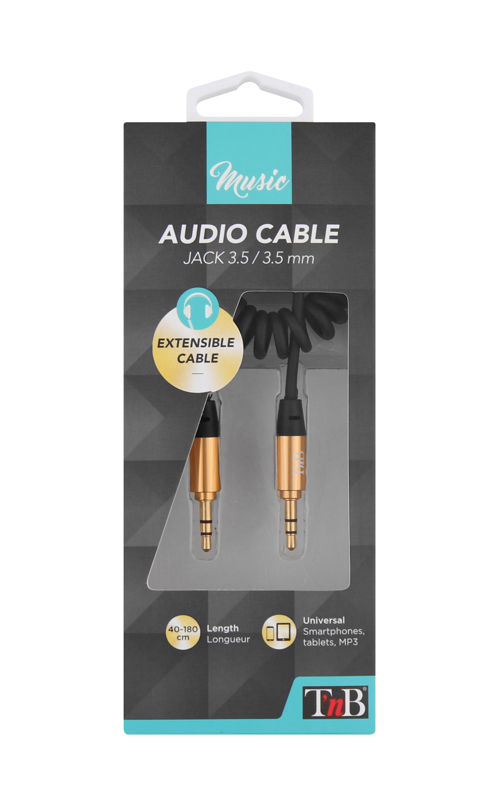 Twist cable jack 3.5mm male / jack 3.5mm male gold finish 1.8m black2