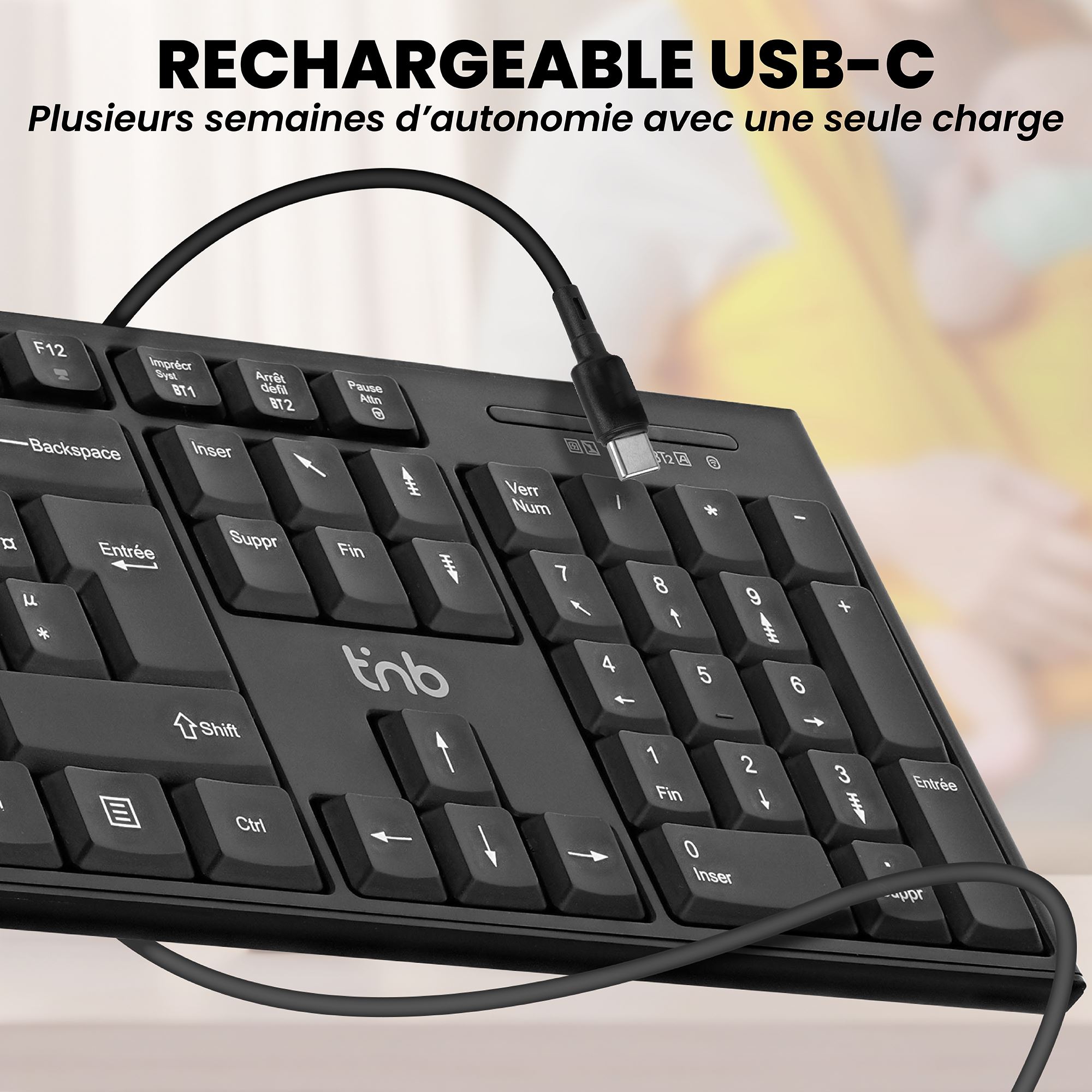 Teclado inalámbrico recargable Bluetooth + USB-A 2.4 Ghz - AZERTY (FR)4
