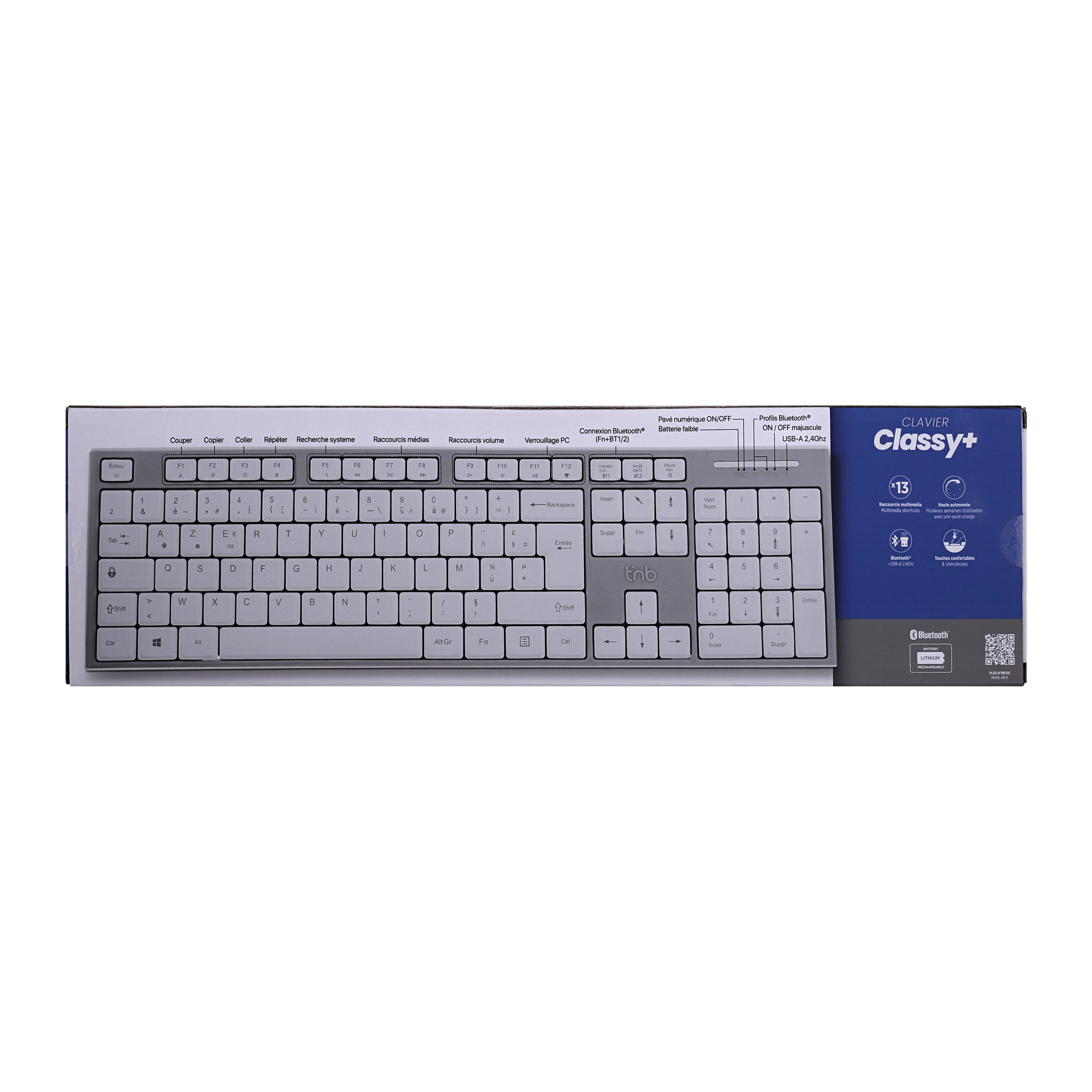 Teclado inalámbrico recargable Bluetooth + USB-A 2.4 Ghz - AZERTY (FR)9