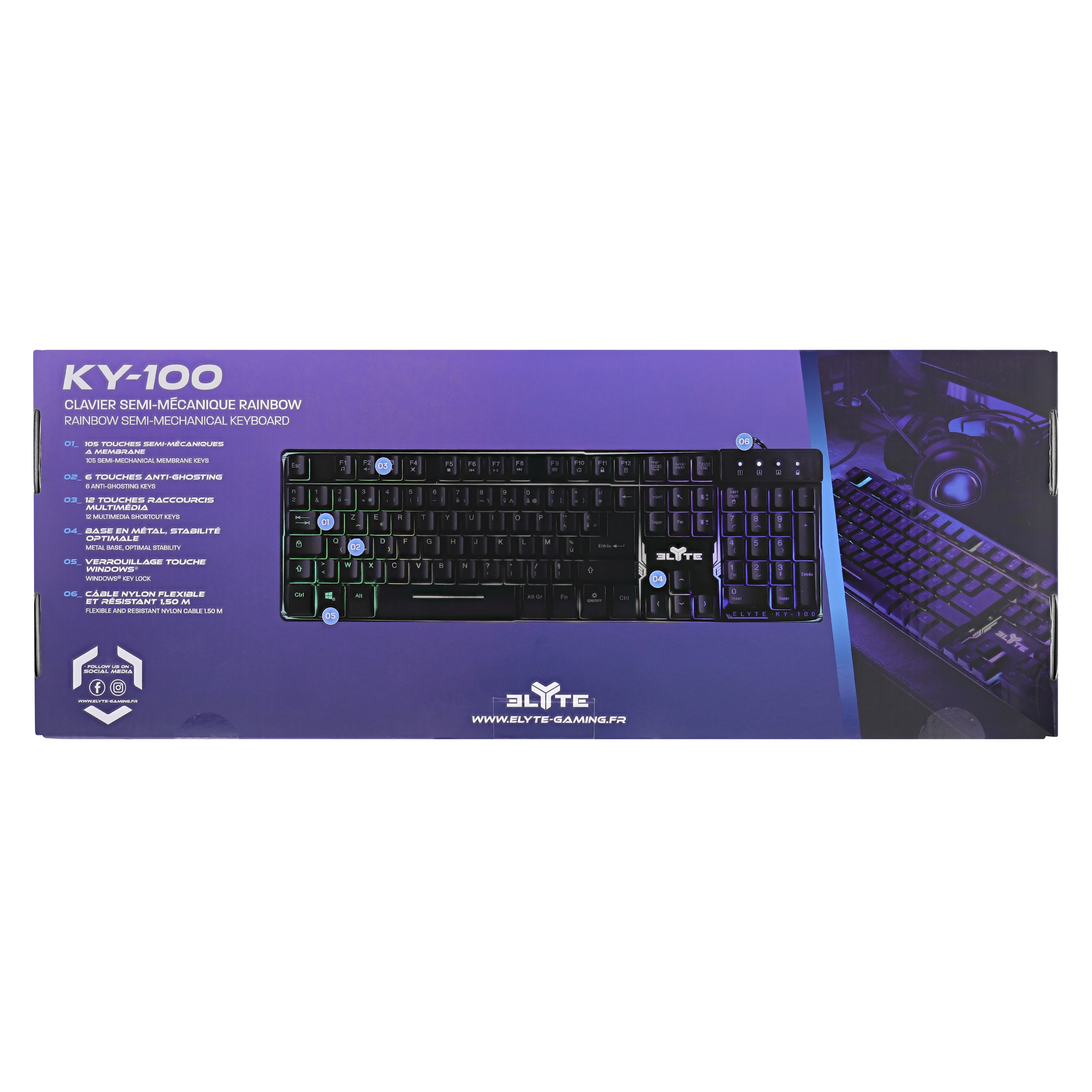 ELYTE - Clavier gamer semi-mécanique KY-1006