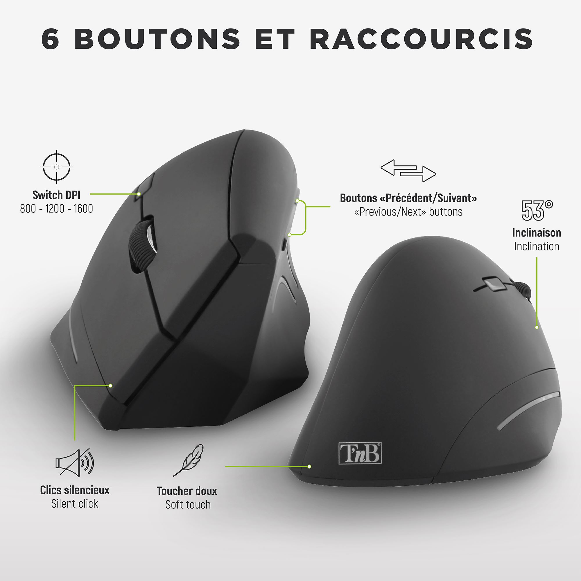 Souris sans fil ergonomique verticale double connexion Bluetooth + USB-A5