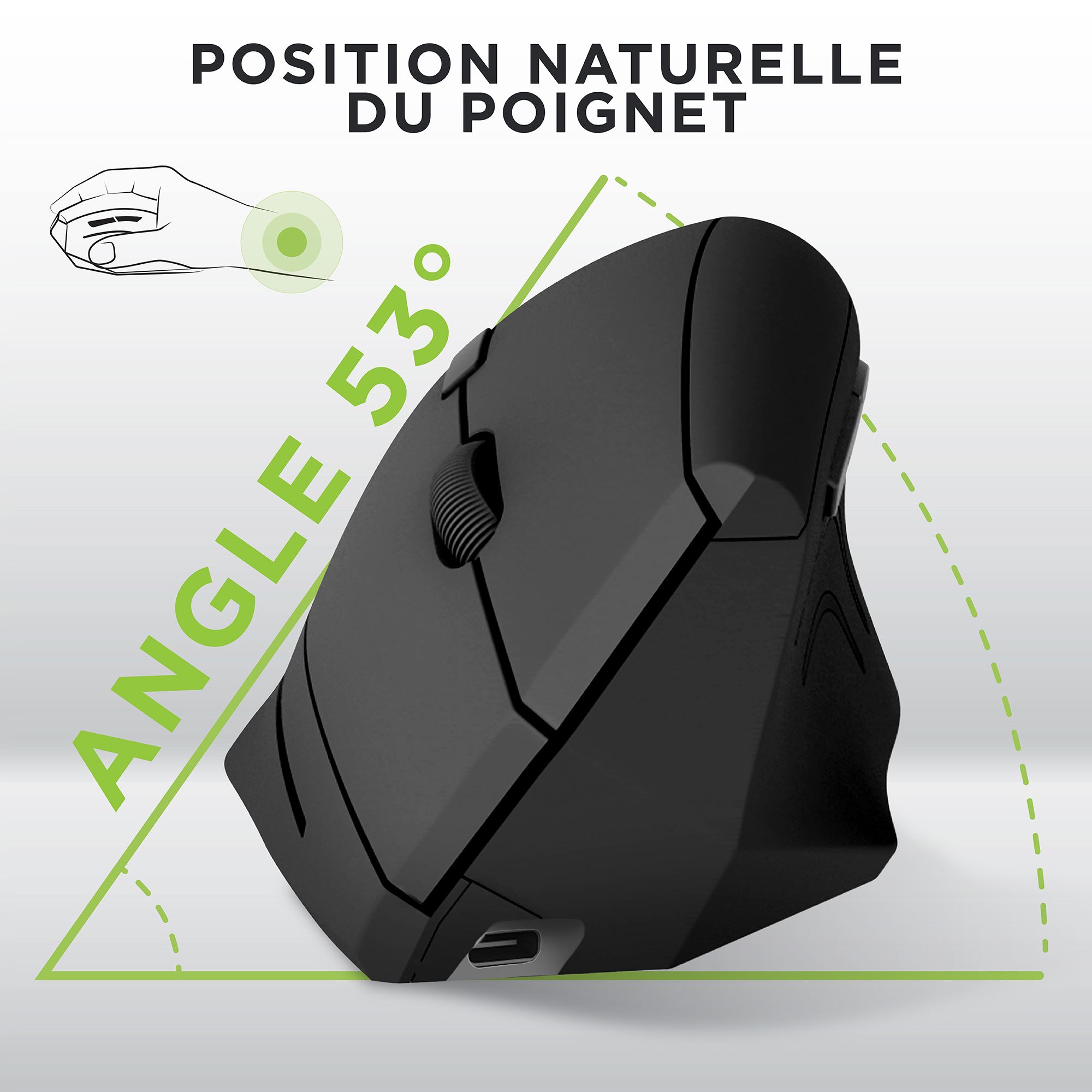 Rechargeable vertical ergonomic wireless mouse dual connection Bluetooth + USB-A3
