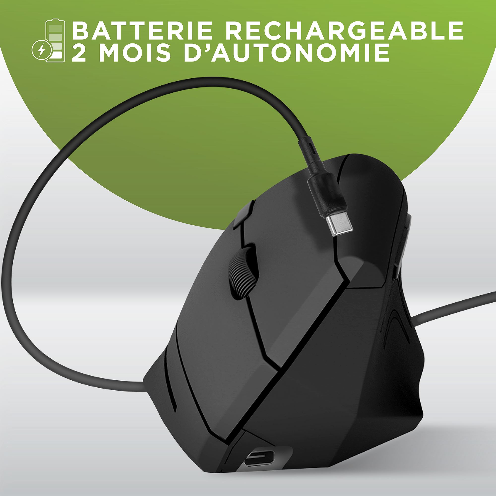 Rechargeable vertical ergonomic wireless mouse dual connection Bluetooth + USB-A5