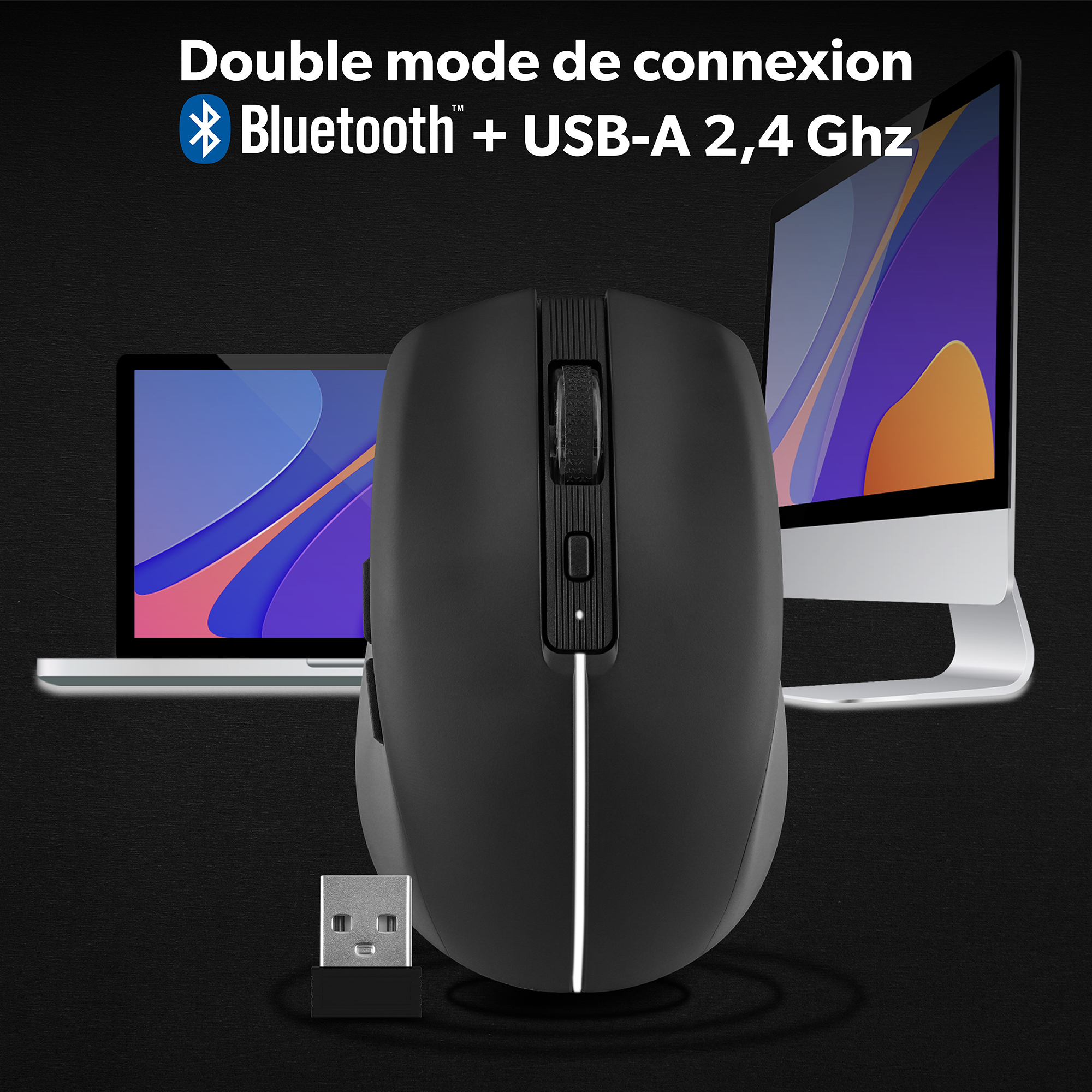 Souris rechargeable DUAL CONNECT noire - GRADIENT5