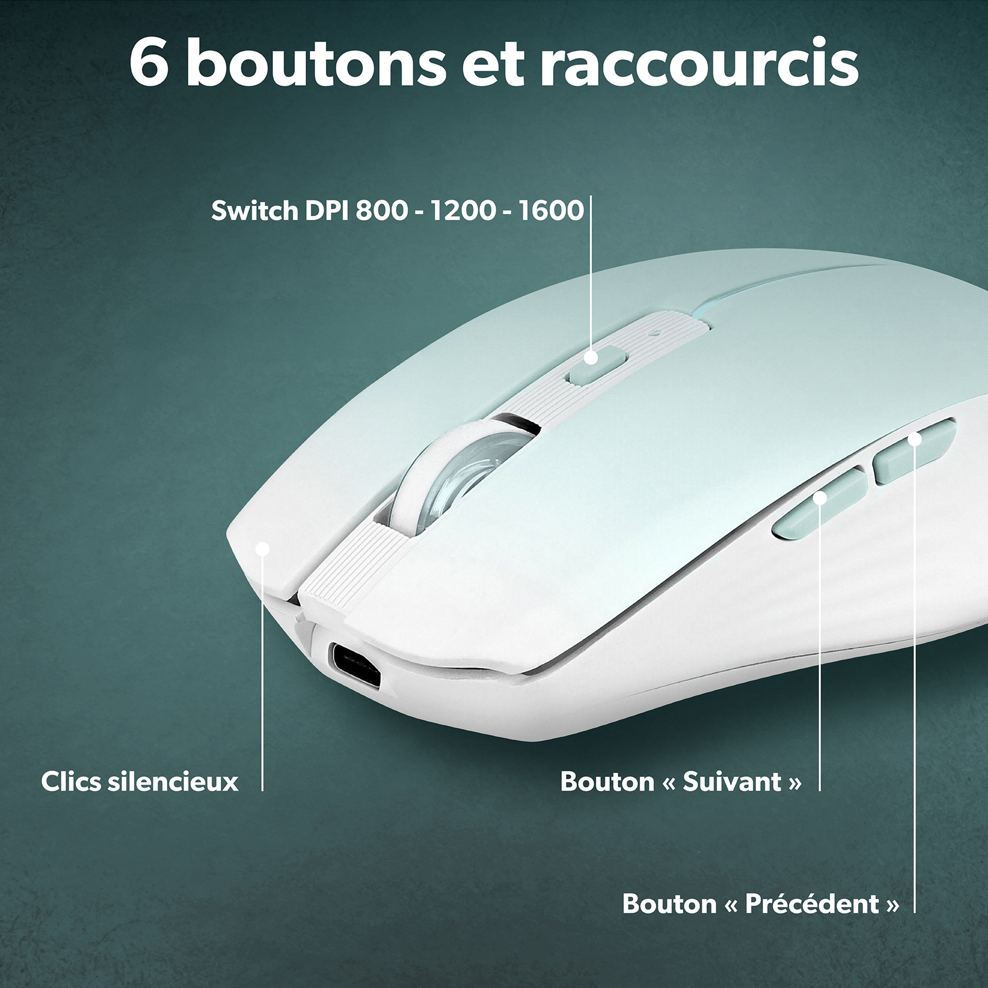 Souris colorée rechargeable dual connect bleue - GRADIENT6