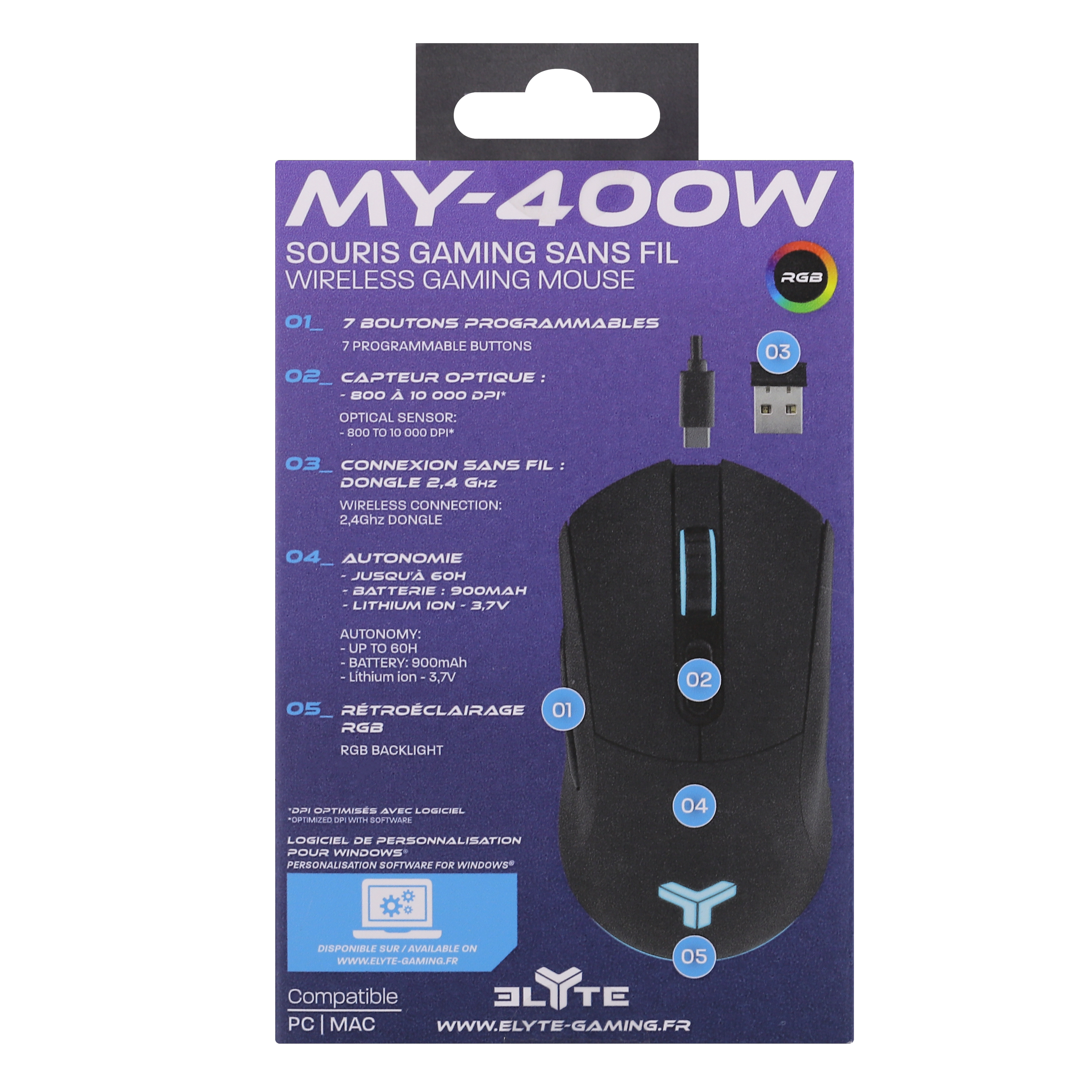 ELYTE - Souris Gamer Sans fil MY-400W7