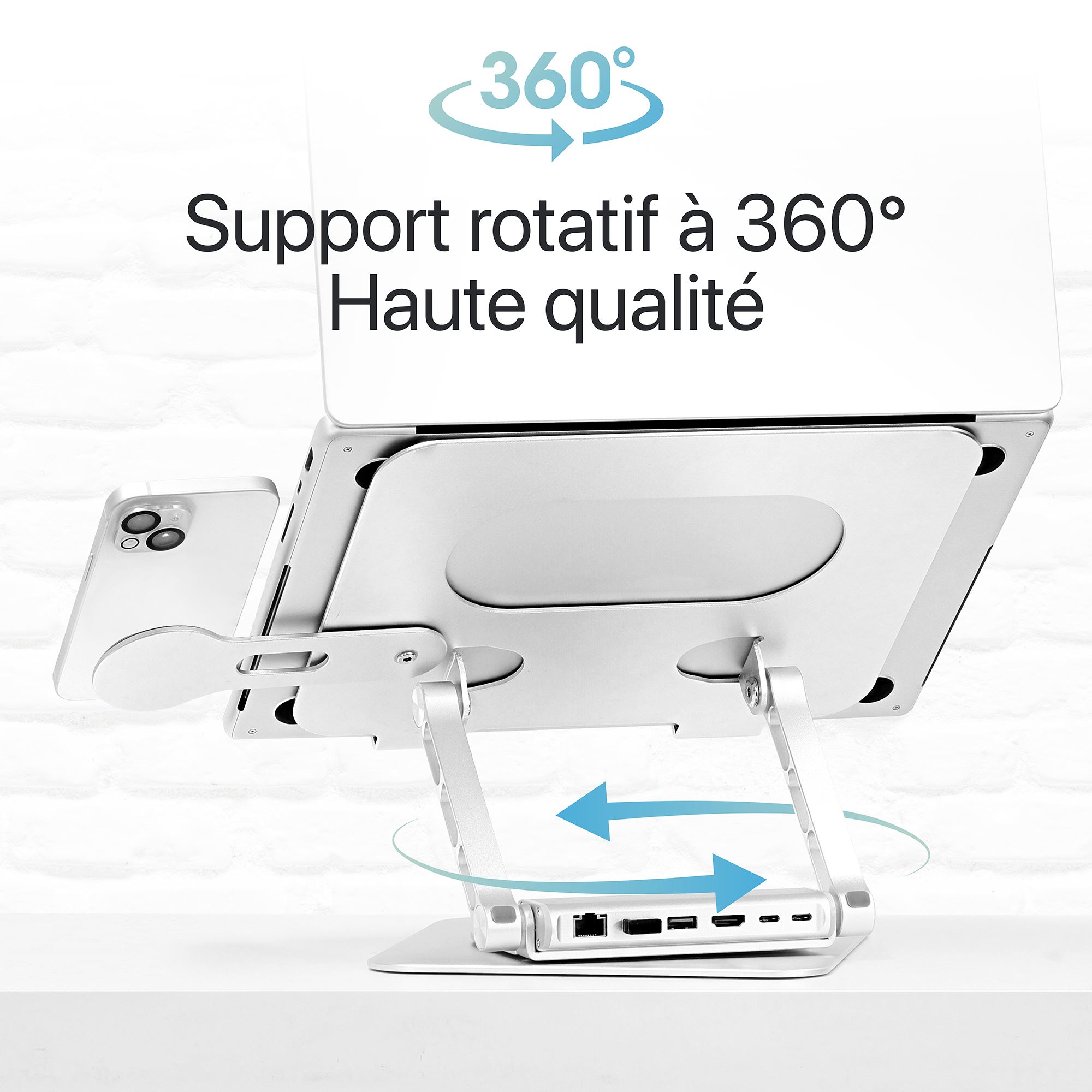360° Adjustable Notebook Stand with Detachable 6-in-1 Hub - iClick5