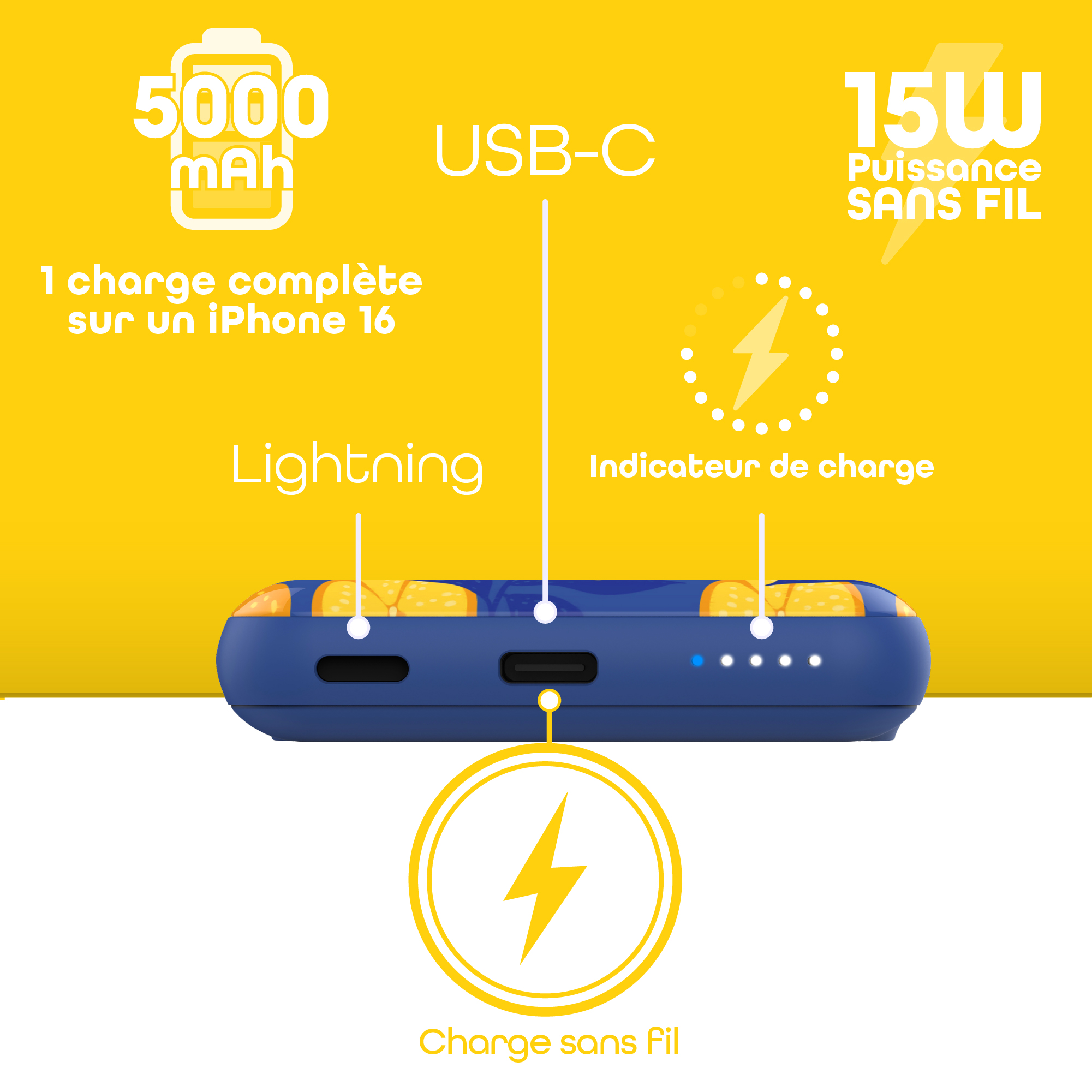 Batterie de secours 5000mAh compatible MagSafe - LEMON EXCLUSIV5