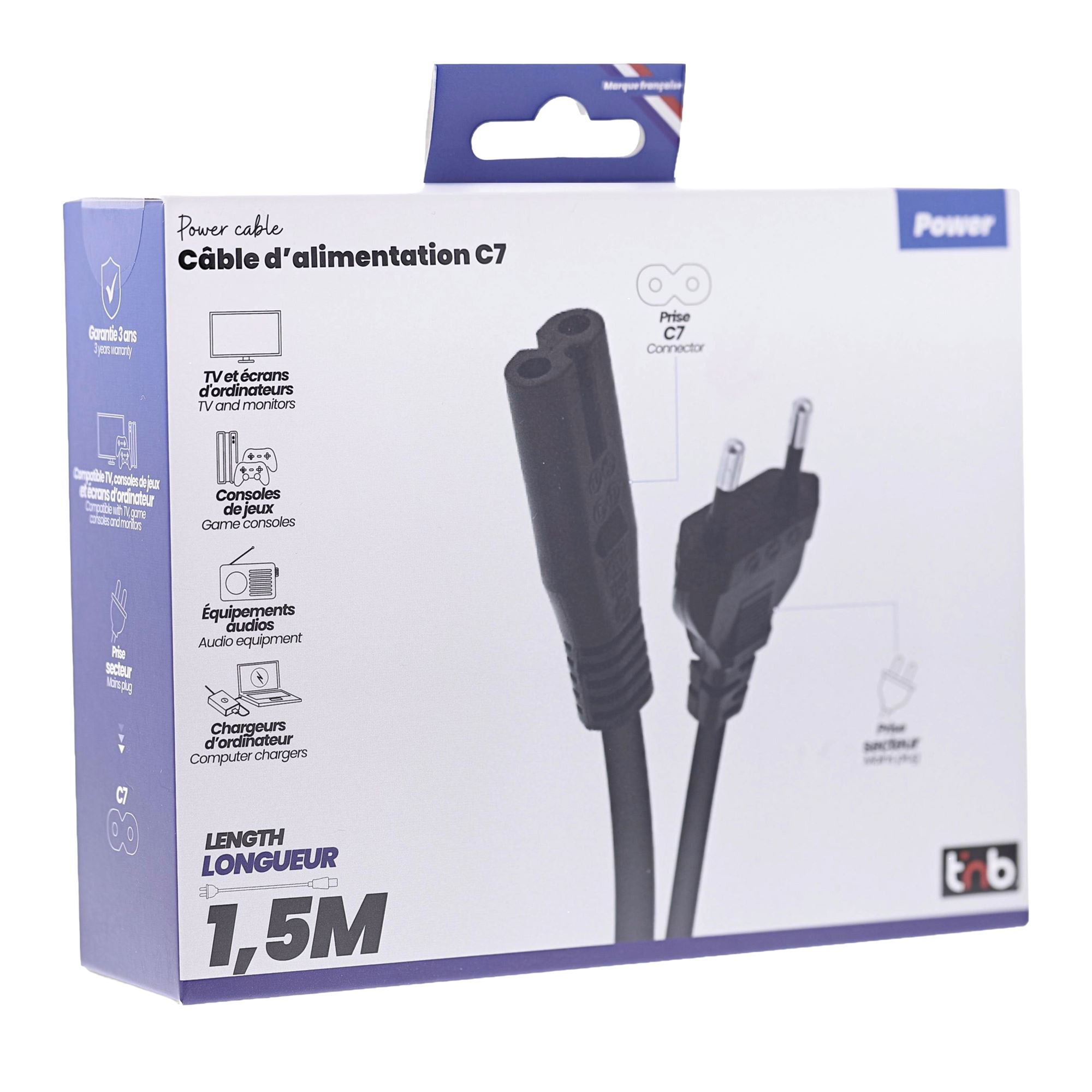 C7 Female / Europlug Male Power Cable 2m3