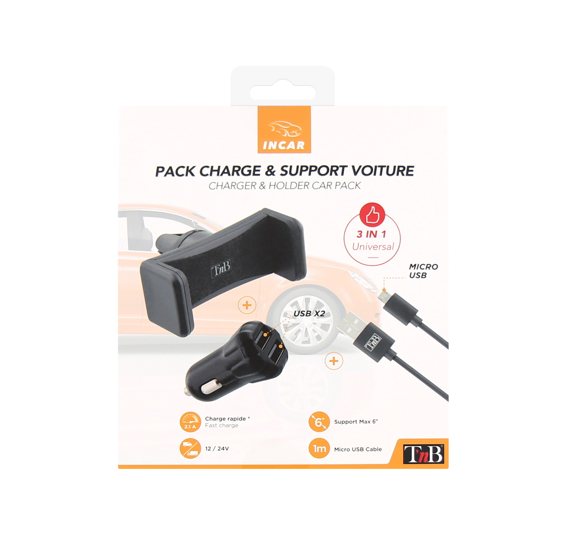 3 in 1 Car Pack 2XUSB-A 10W Cigarette Lighter Charger + Air Vent Mount + Micro USB Cable7
