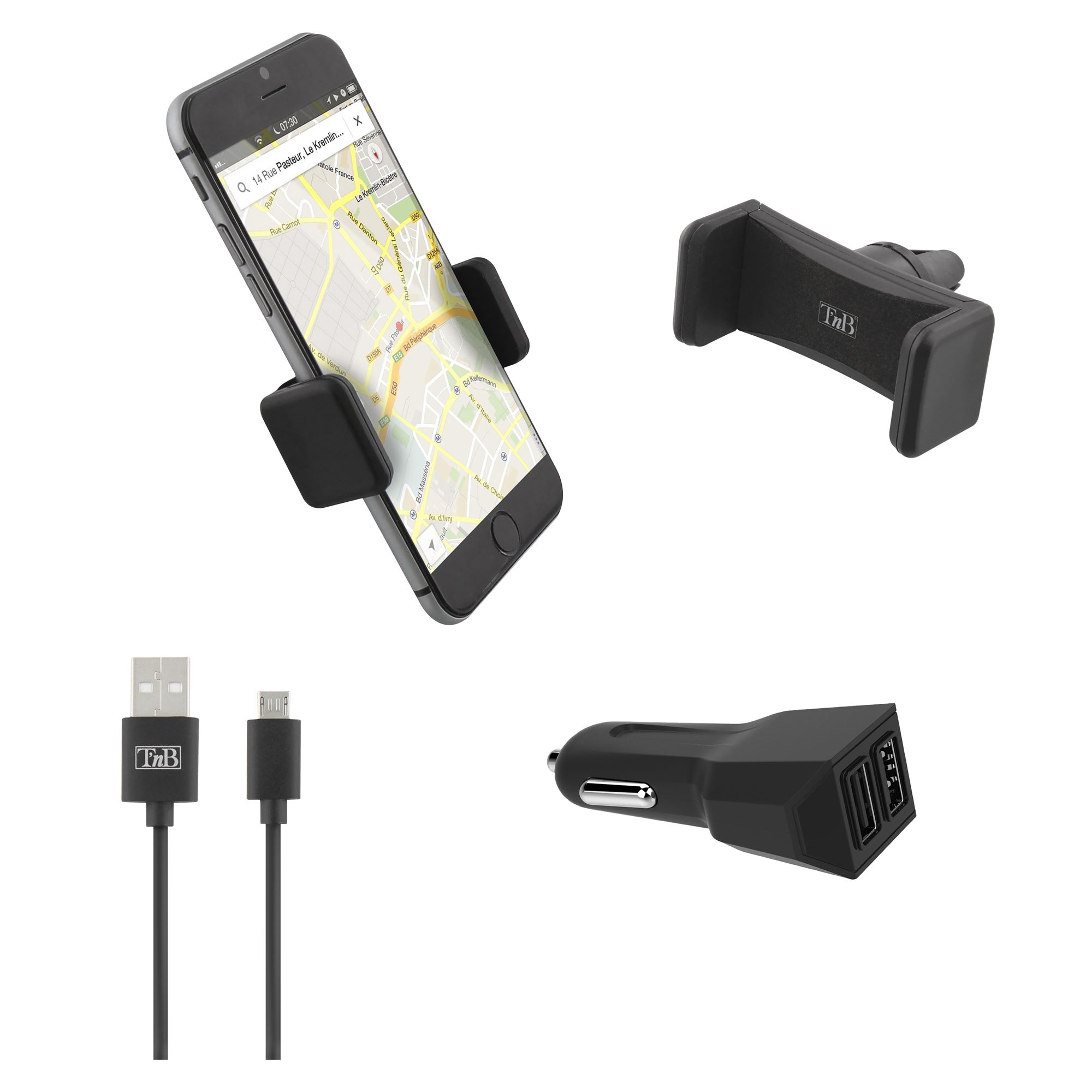 3 in 1 Car Pack 2XUSB-A 20W Cigarette Lighter Charger + Air Vent Mount + Micro USB Cable1