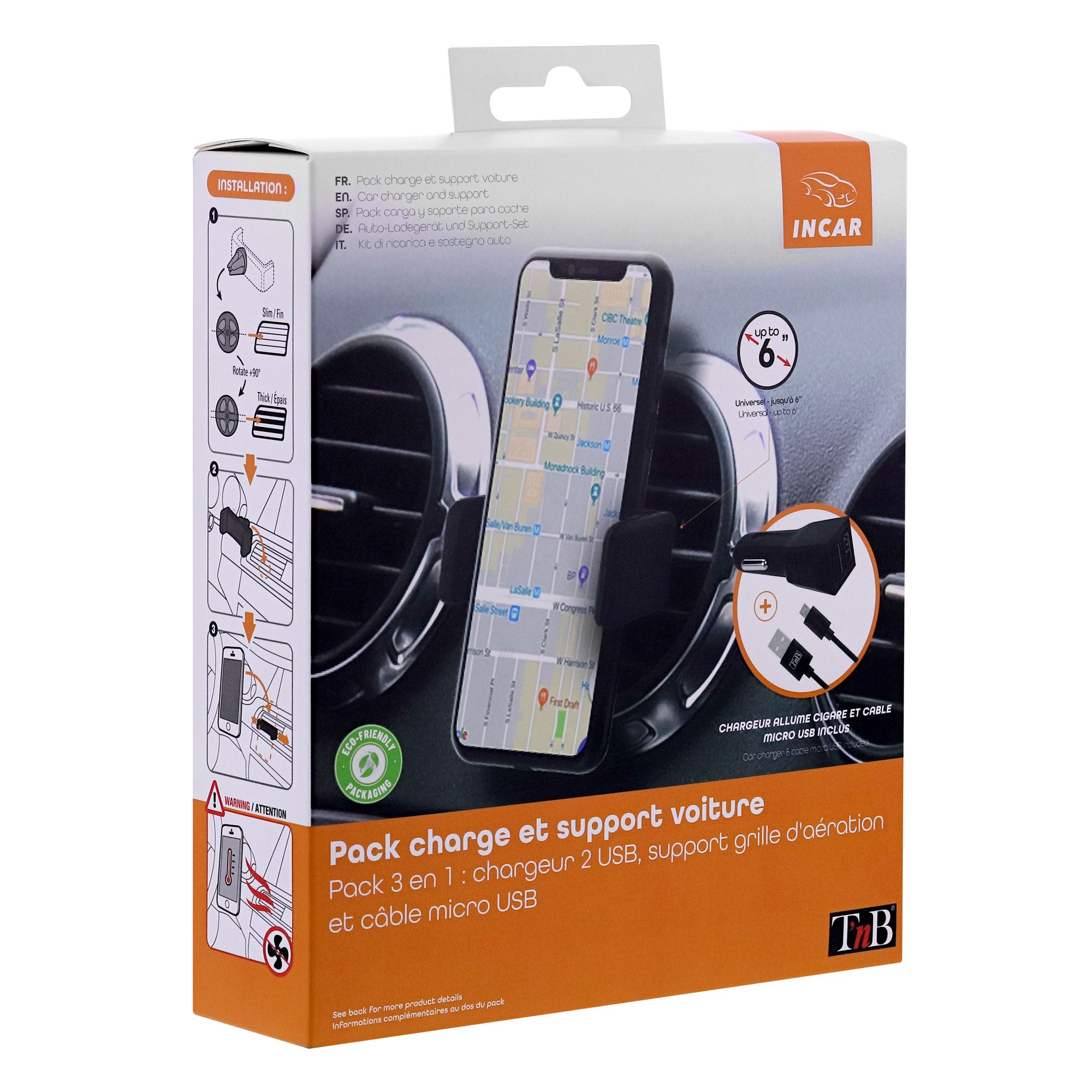 3 in 1 Car Pack 2XUSB-A 20W Cigarette Lighter Charger + Air Vent Mount + Micro USB Cable5