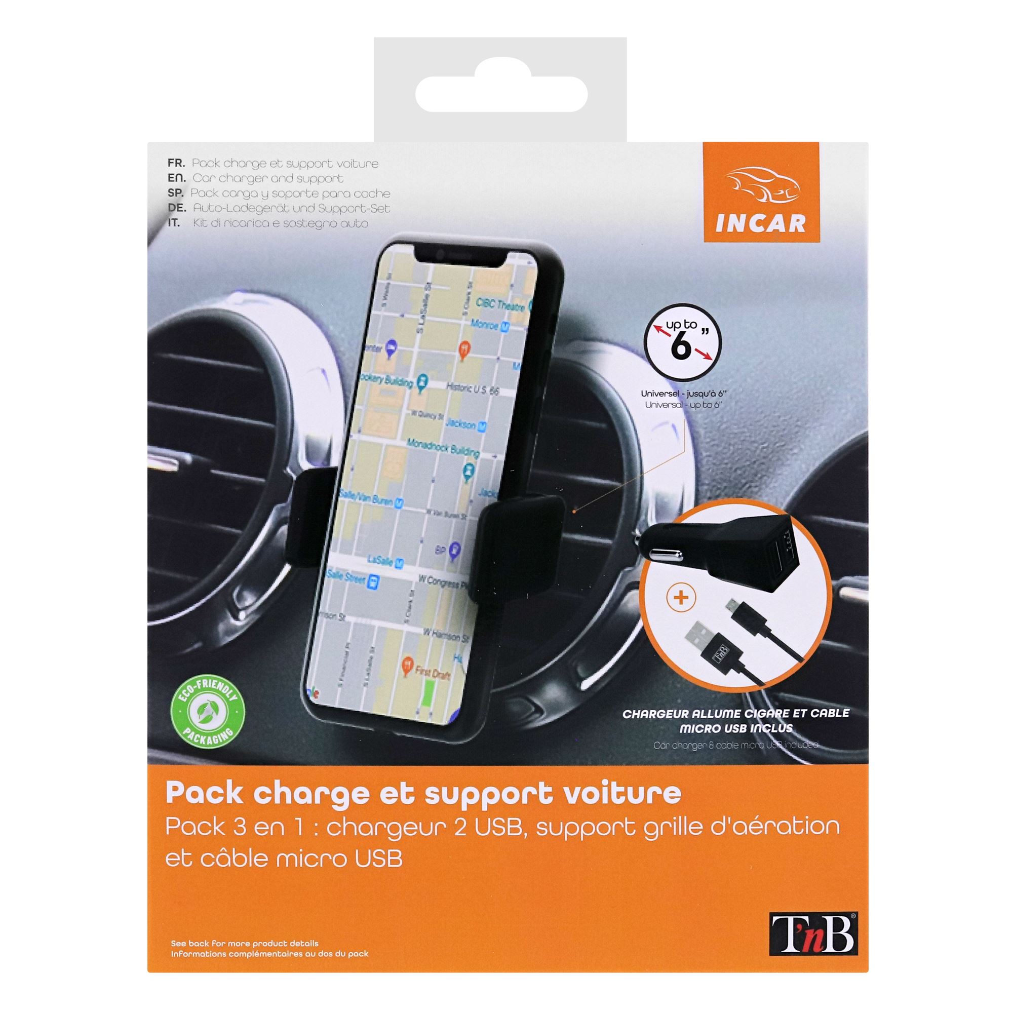 3 in 1 Car Pack 2XUSB-A 20W Cigarette Lighter Charger + Air Vent Mount + Micro USB Cable6