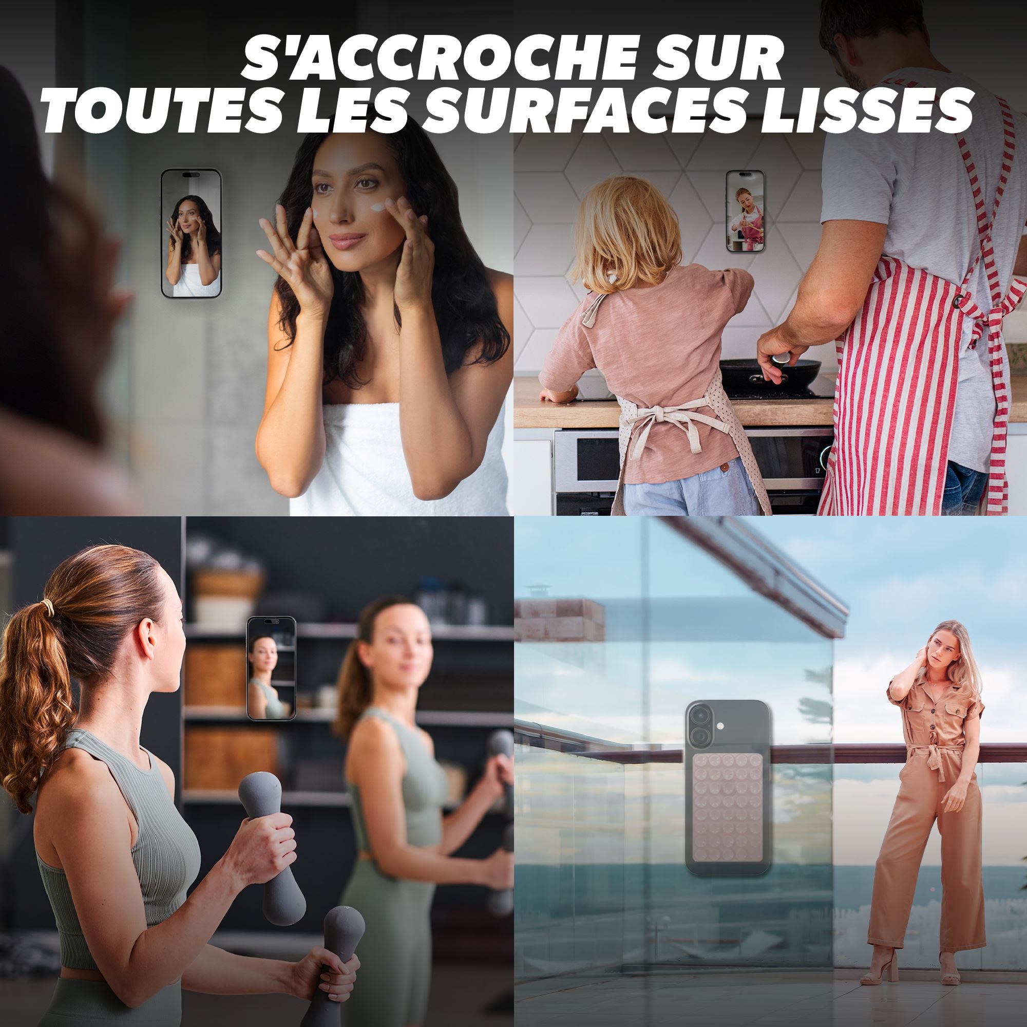 Support smartphone ventouse – Pack de 3 (Noir, Blanc, Nude)4