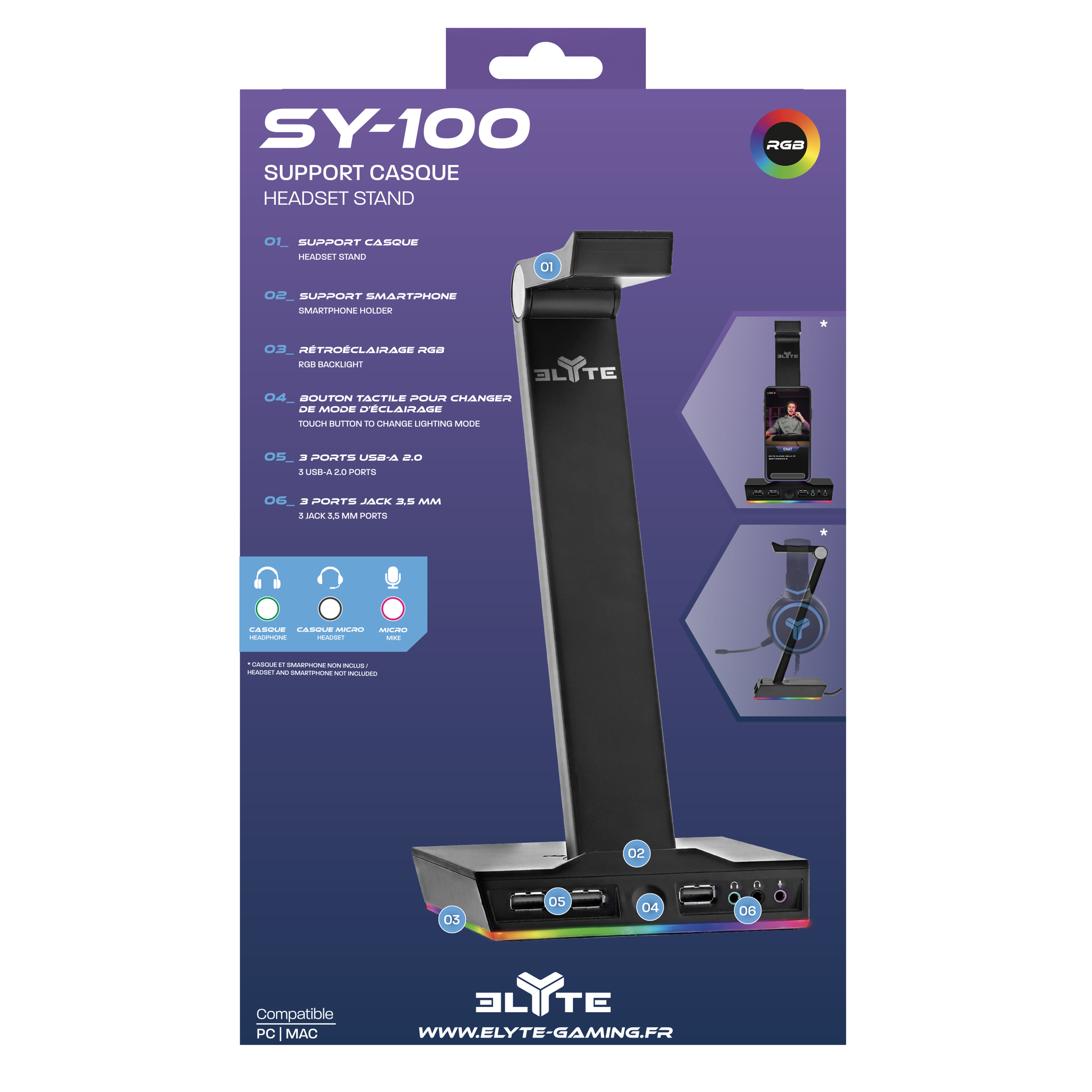ELYTE - Gaming Headset Stand and Hub SY-1007