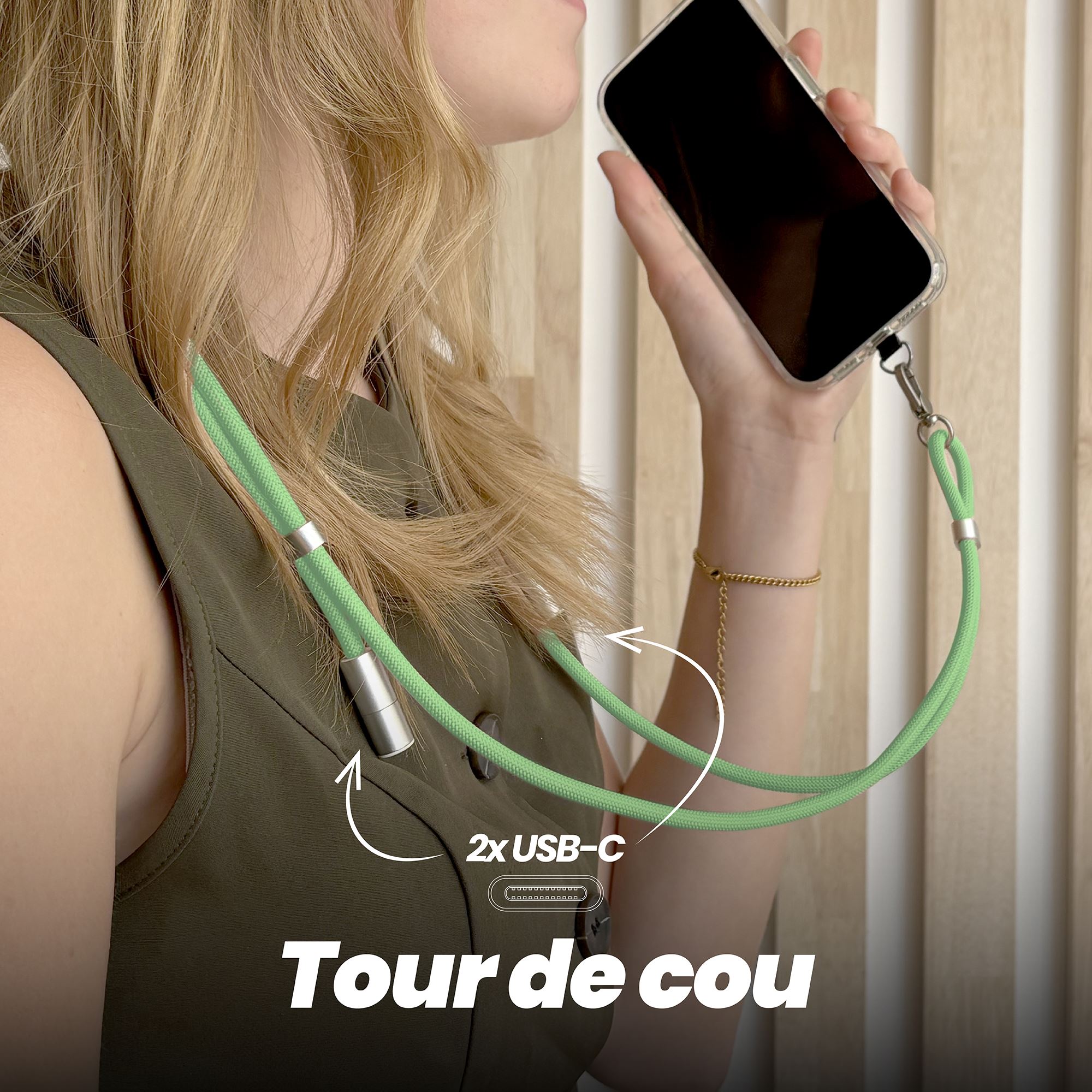 Câble tour de cou USB-C vers USB-C 60W – 2-en-1 Vert3
