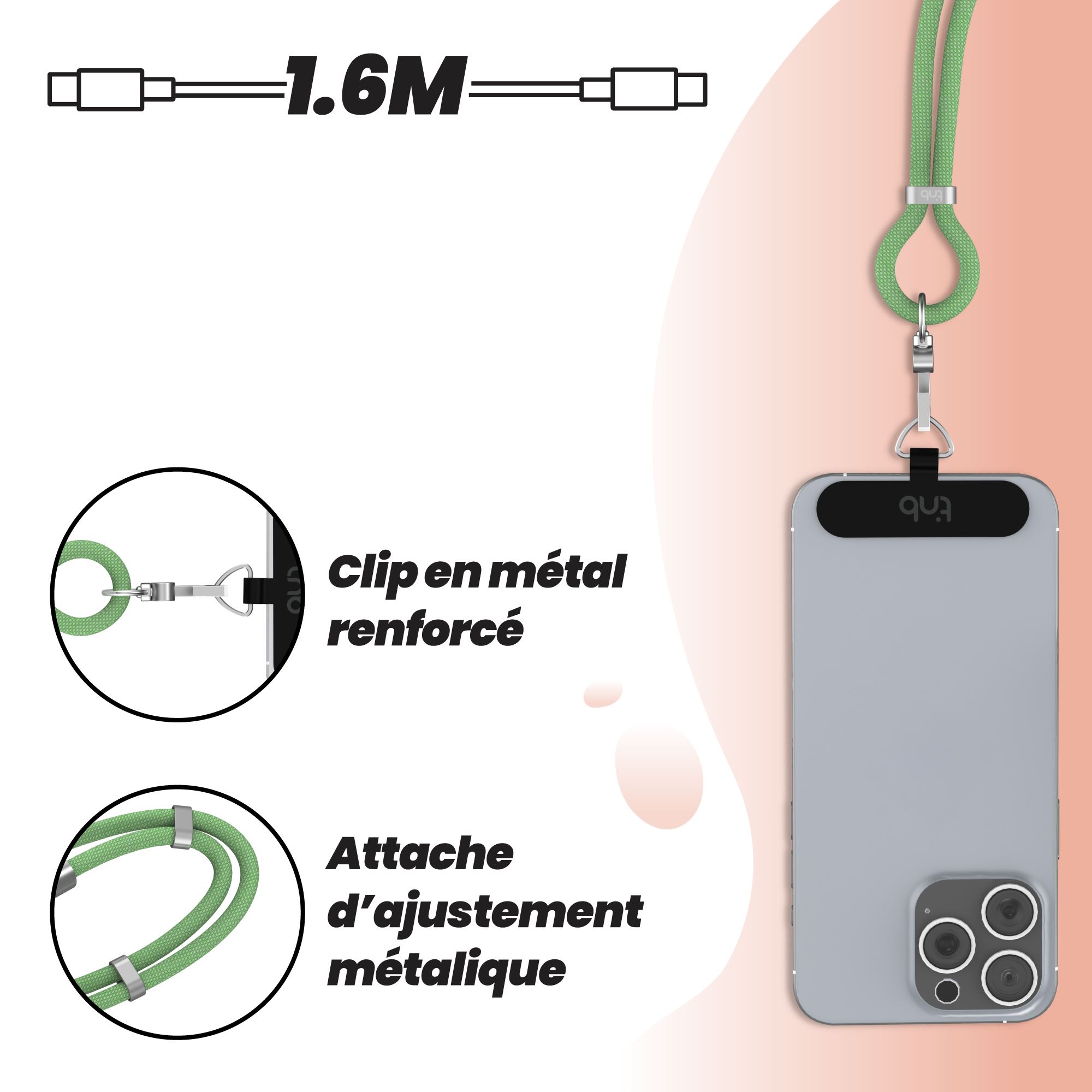 60W USB-C to USB-C Neckband Cable – 2-in-1 Green3