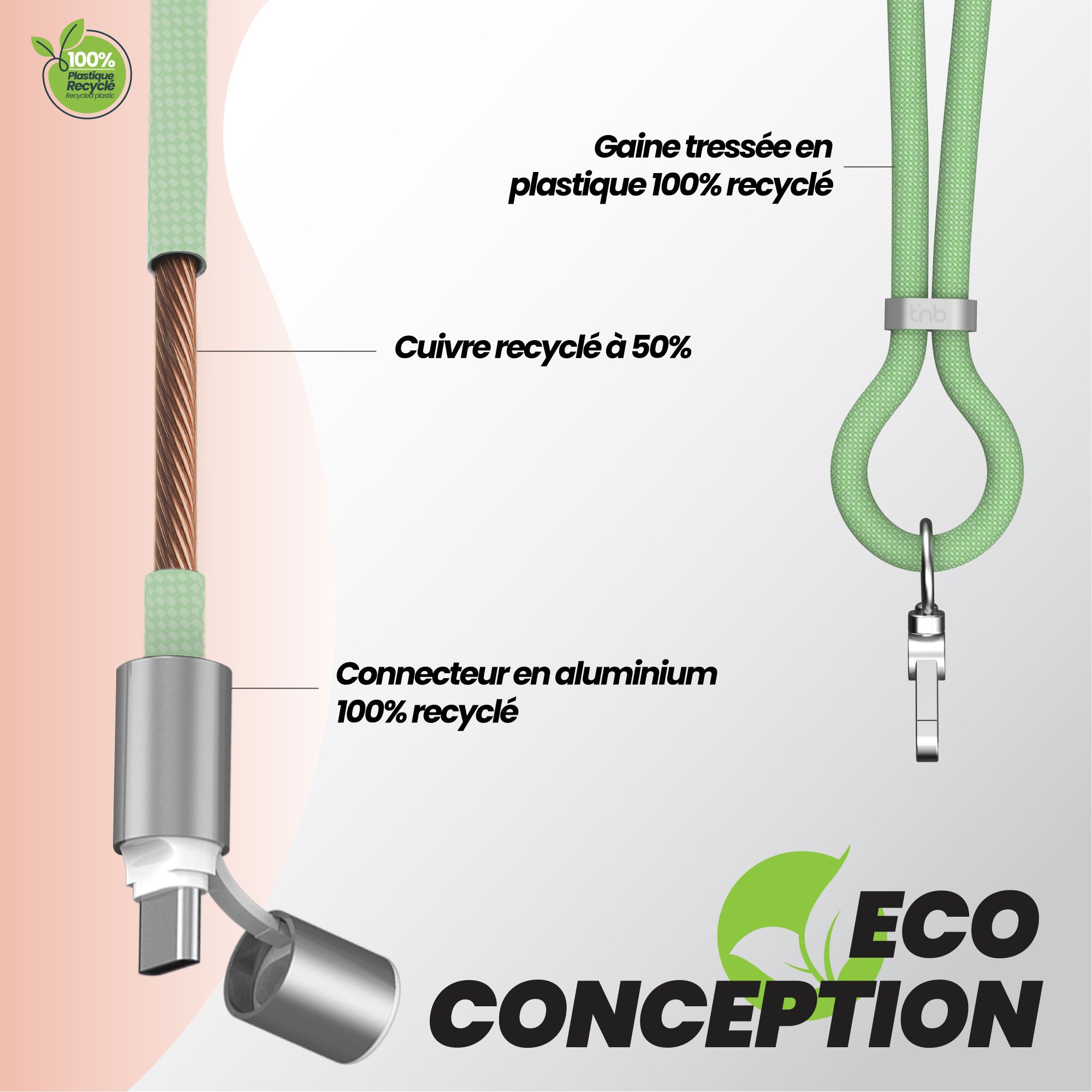 60W USB-C to USB-C Neckband Cable – 2-in-1 Green5