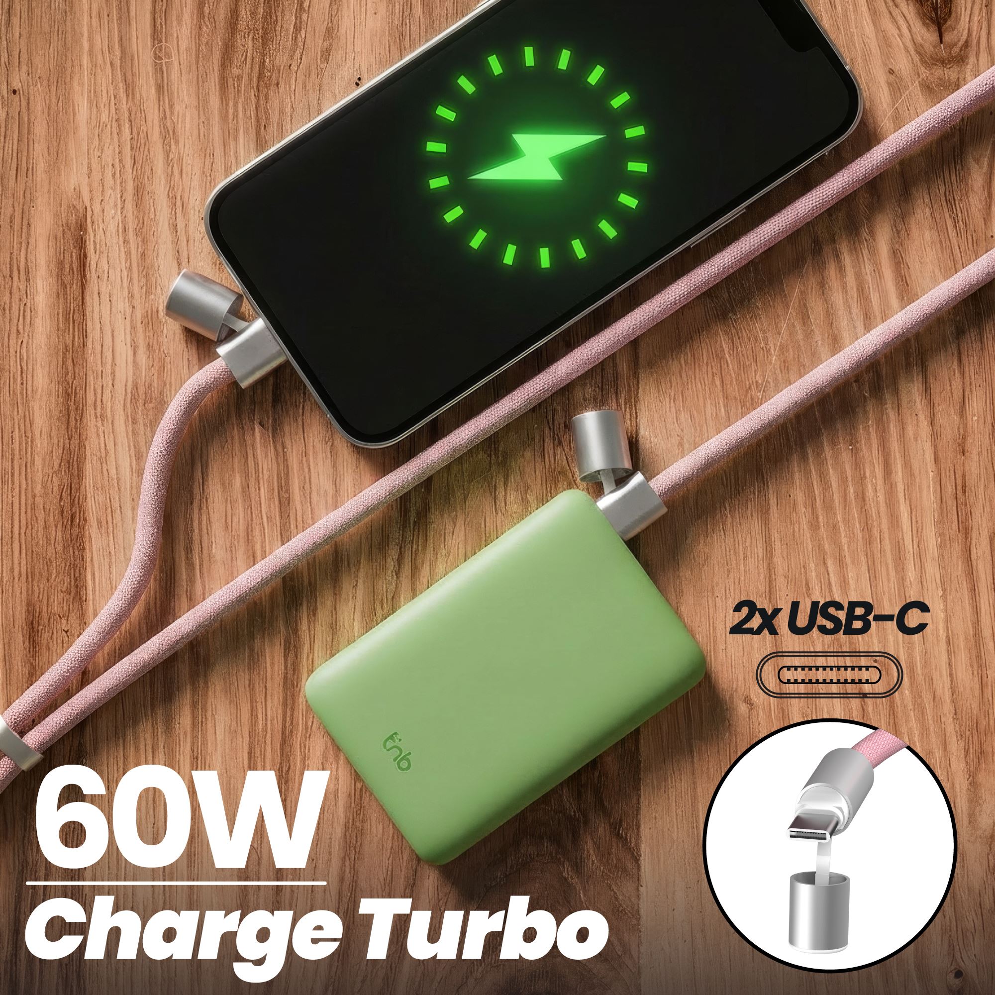 60W USB-C to USB-C Neckband Cable – 2-in-1 Pink5