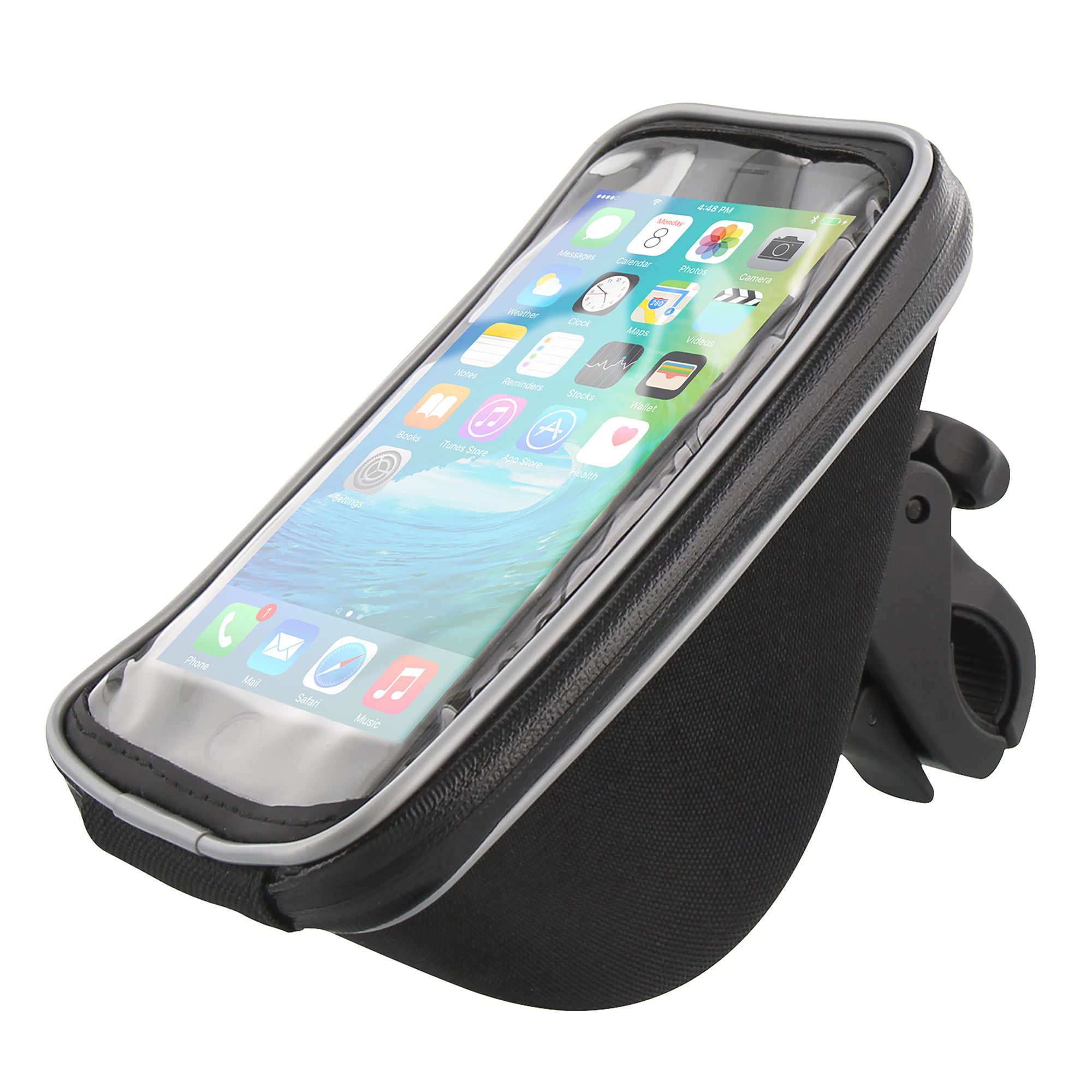 Soporte de manillar cerrado para smartphone y almacenamiento.1