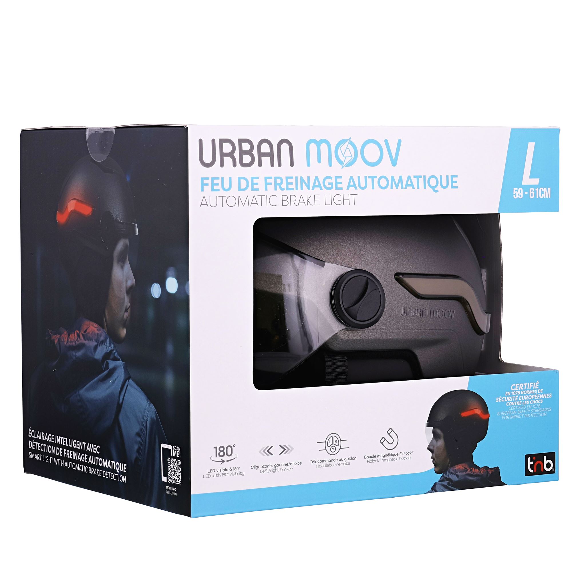 Casque LED avec feu de freinage automatique - visière et cache-oreilles amovibles - GRIS TAILLE L6