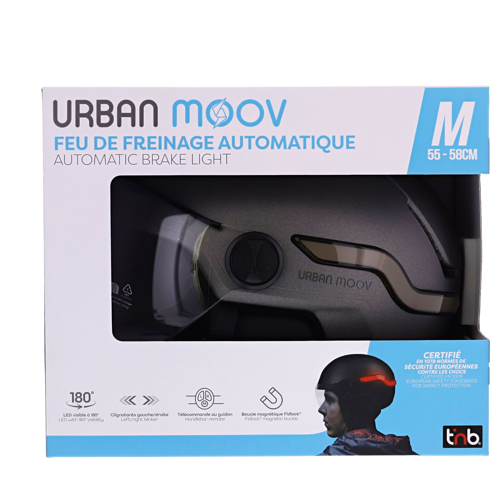 Casque LED avec feu de freinage automatique - visière et cache-oreilles amovibles - GRIS TAILLE M5