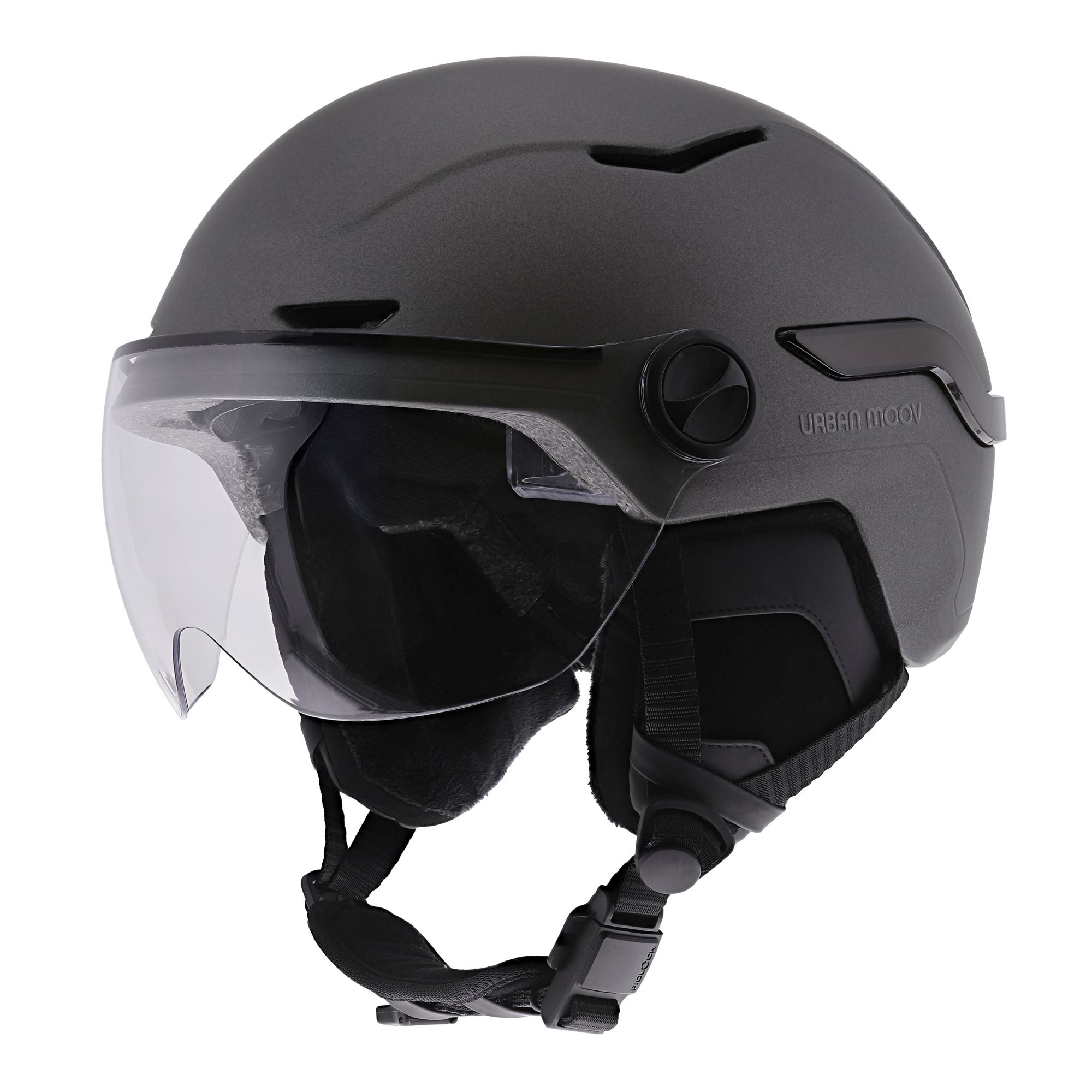 Casque LED avec feu de freinage automatique - visière et cache-oreilles amovibles - GRIS TAILLE M1