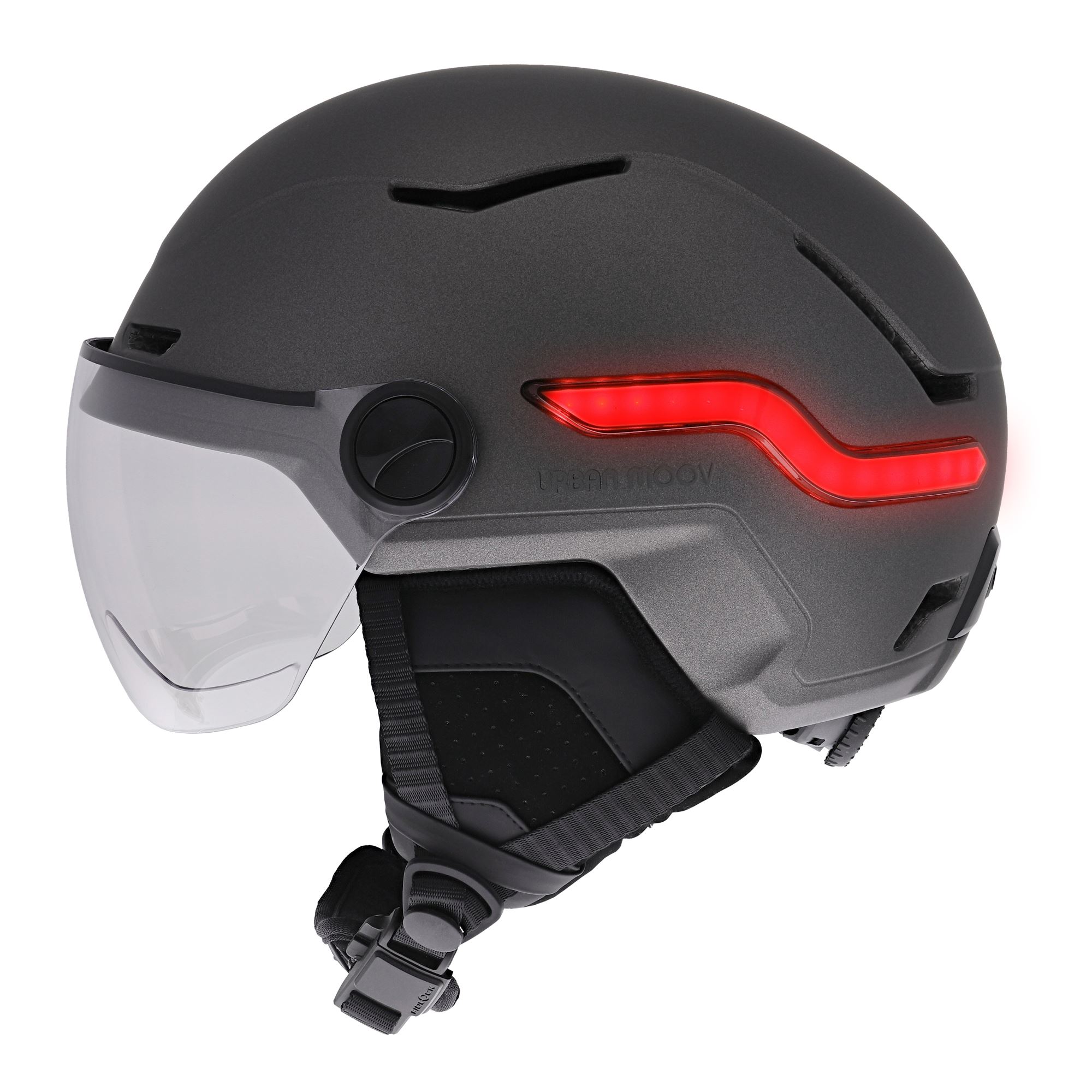 Casque LED avec feu de freinage automatique - visière et cache-oreilles amovibles - GRIS TAILLE M4