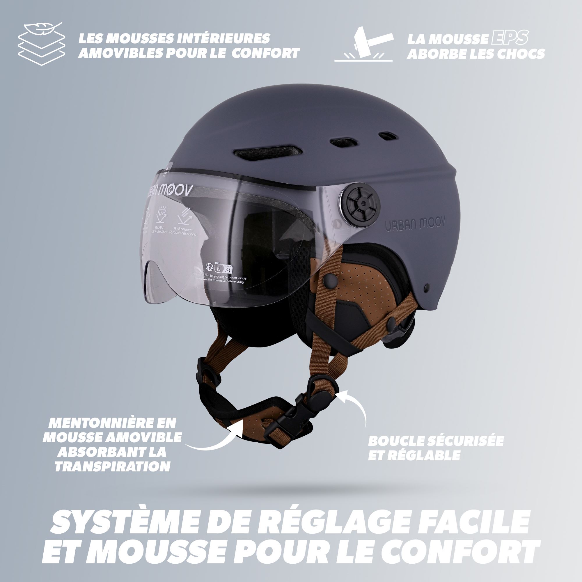 Casque de protection avec visière et cache-oreilles détachables - BLEU MARINE TAILLE L6
