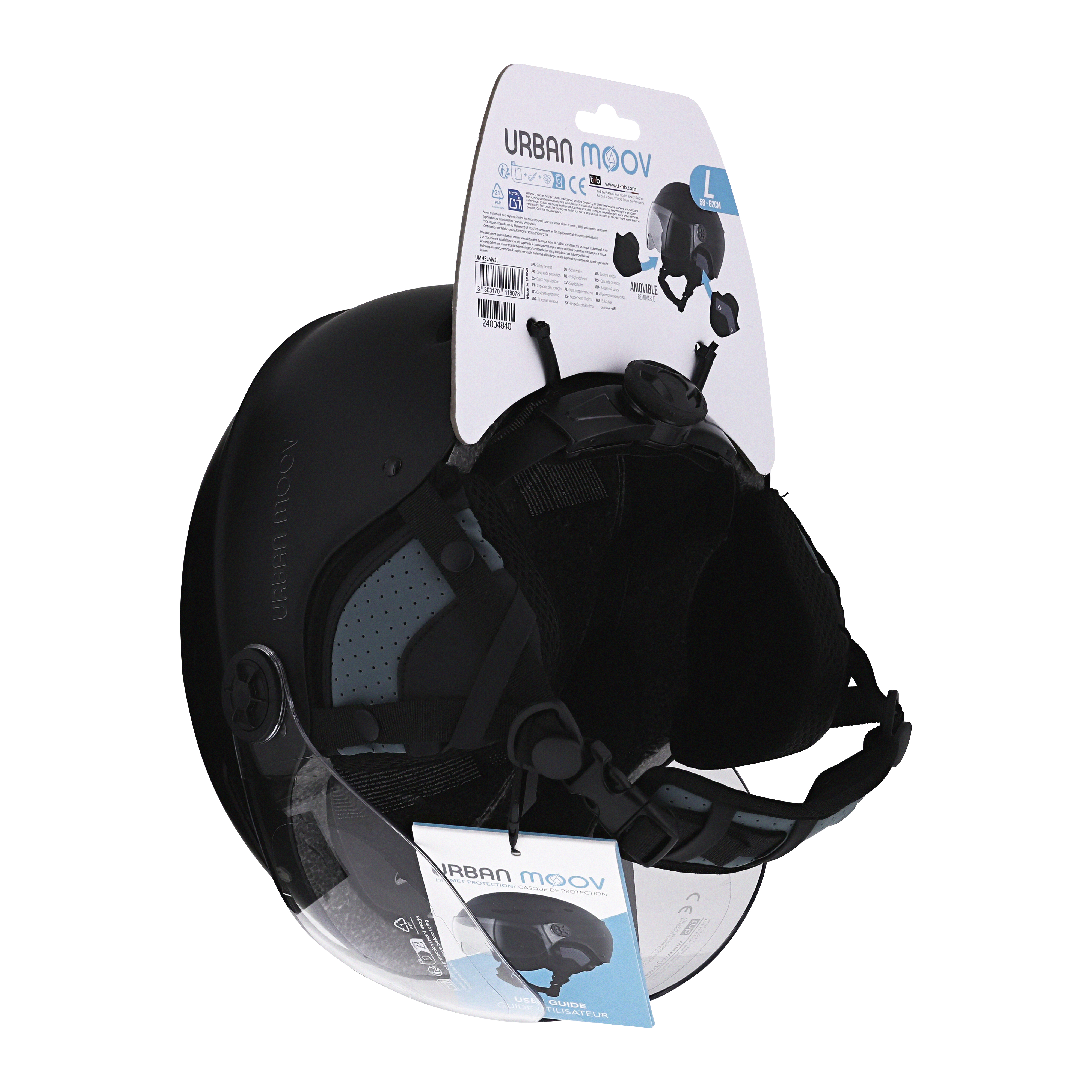 Casco protector con visera y orejeras desmontables - NEGRO TALLA L6