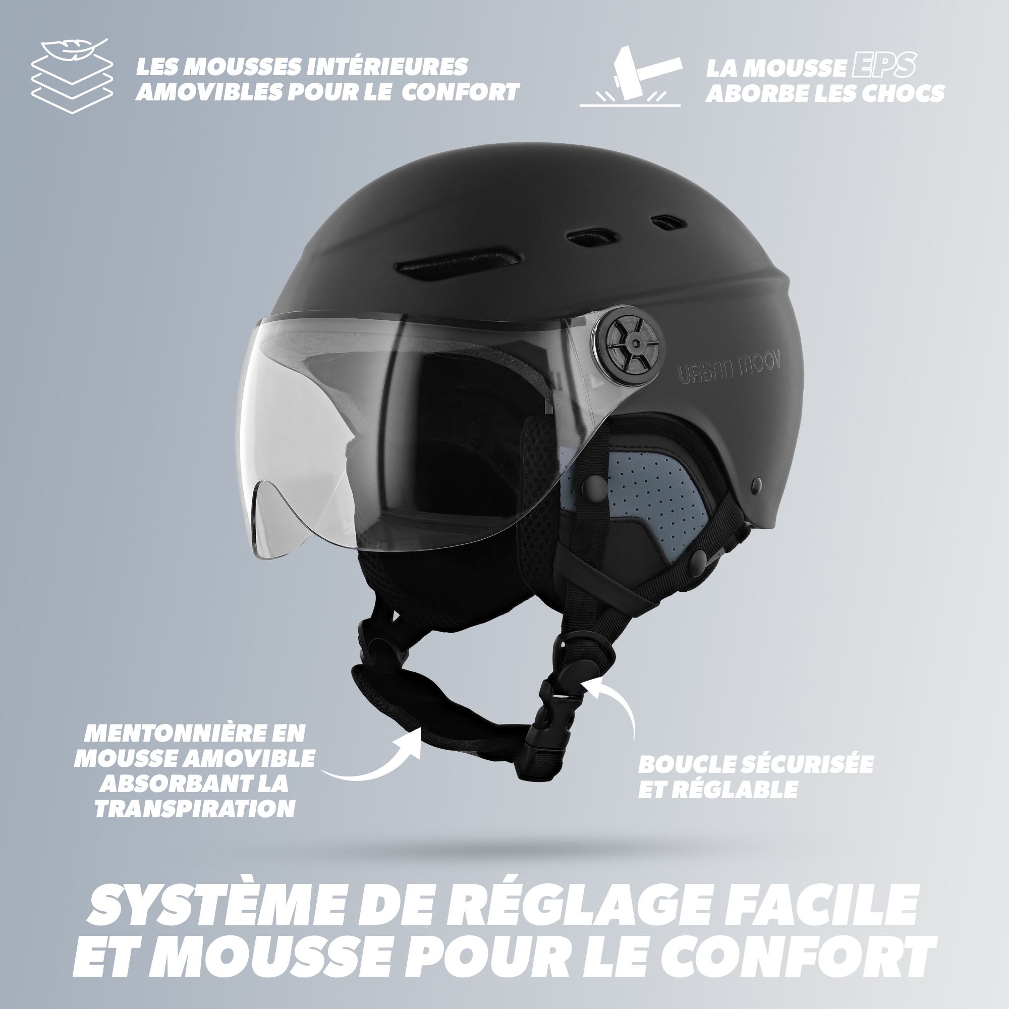 Casque de protection avec visière et cache-oreilles détachables - NOIR TAILLE L6
