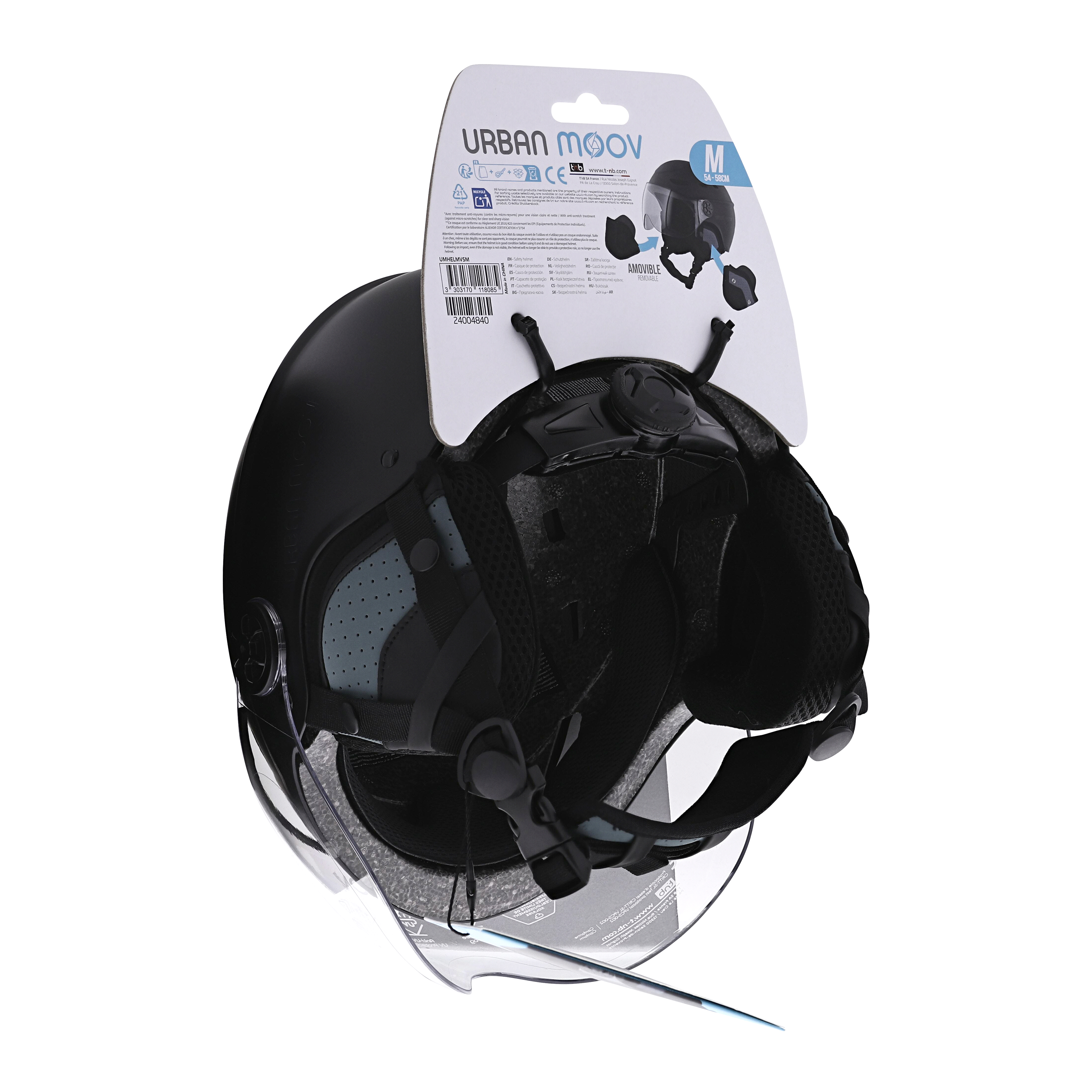 Casco protector con visera y orejeras desmontables - NEGRO TALLA M6