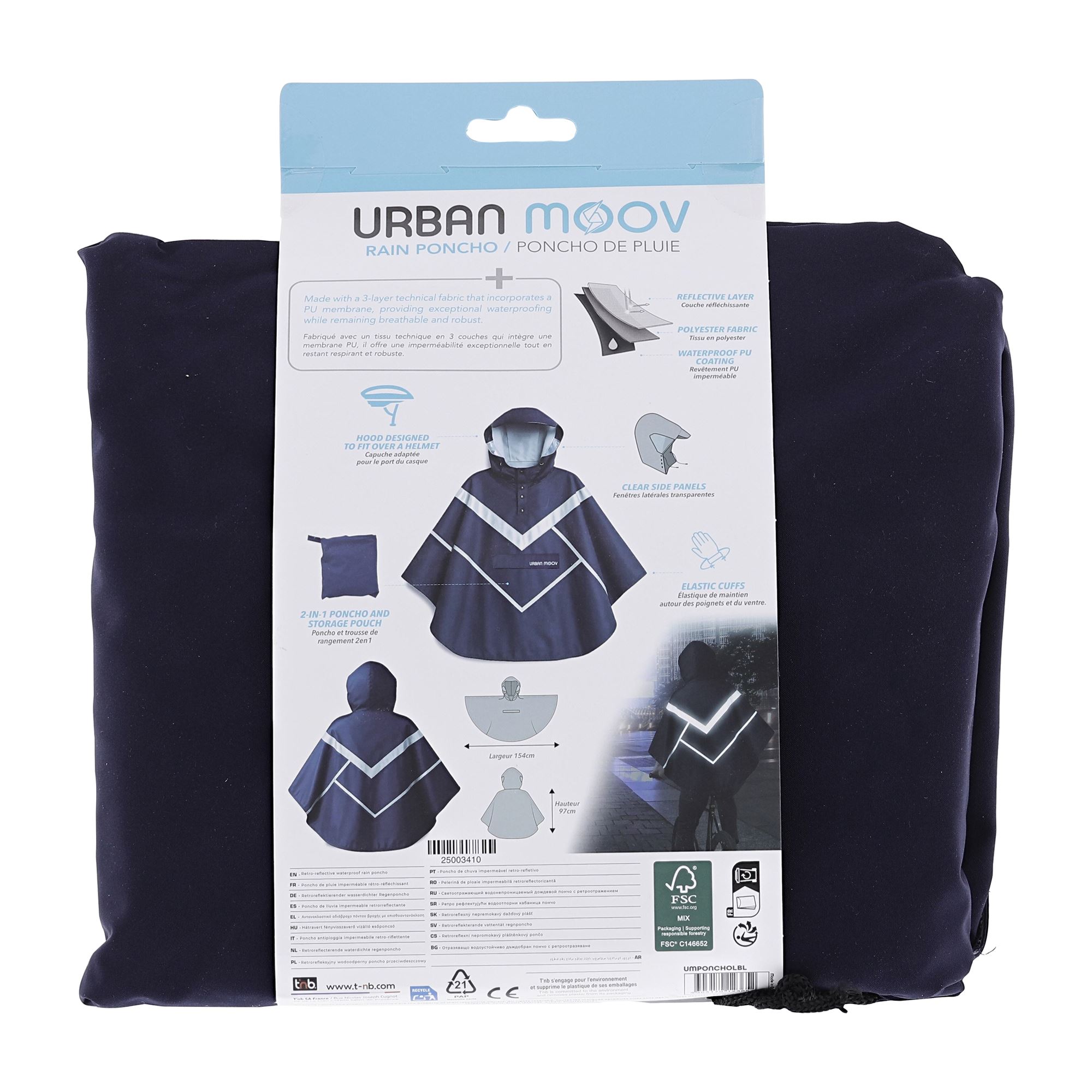 Reflective Waterproof Rain Poncho - Size L - BLUE4