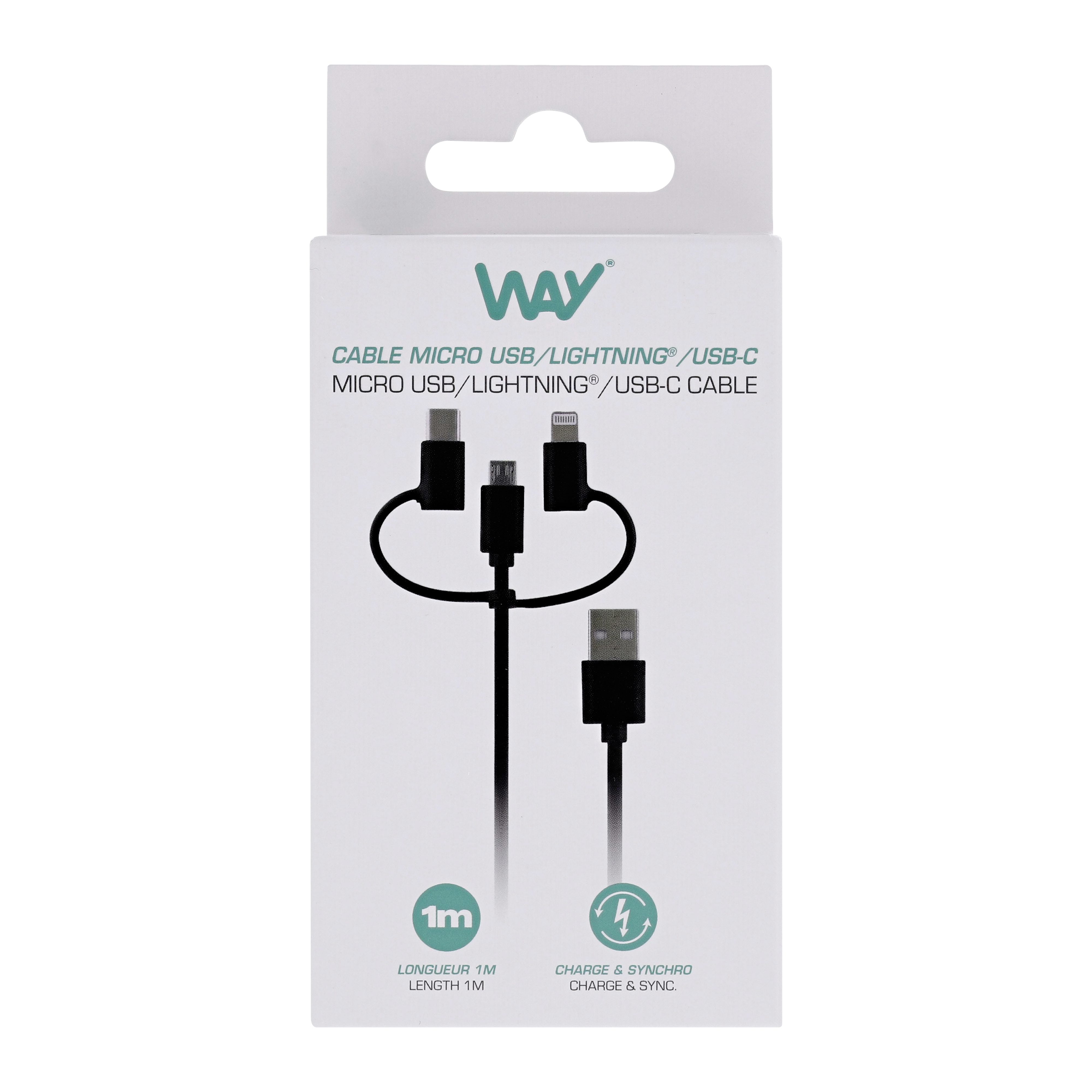 Câble USB 3 en 1 Micro USB - USB-C - Lightning3