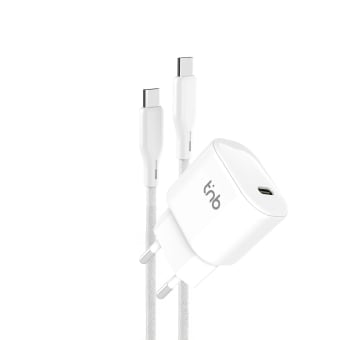 Pack de charge secteur 1 USB-C 30W + câble USB-C Power Delivery blanc