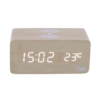 LED alarm clock with wood finish and induction charger - 2