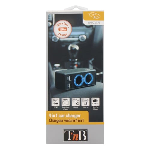 2XUSB-A 24W car charger + 2 car sockets3