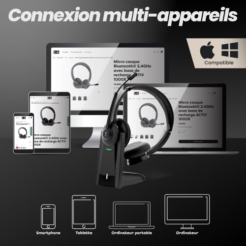 Micrófono auricular Bluetooth® de 2,4 GHz con base de carga ACTIV 1000X6
