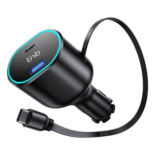 Car charger with 1XUSB and 1XUSB-C retractable cable and a USB-C cable, 50W2
