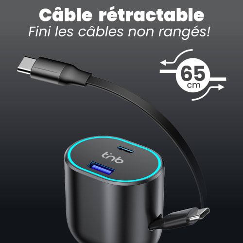 Car charger with 1XUSB and 1XUSB-C retractable cable and a USB-C cable, 50W4