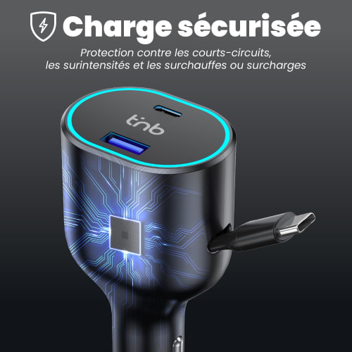 Car charger with 1XUSB and 1XUSB-C retractable cable and a USB-C cable, 50W6