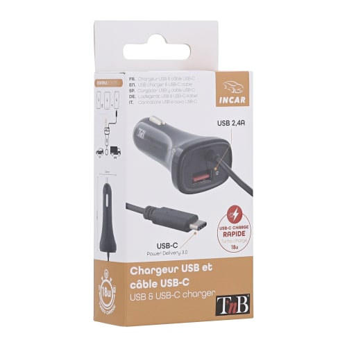 1XUSB-A Cargador de mechero 27W + Cable tipo C3