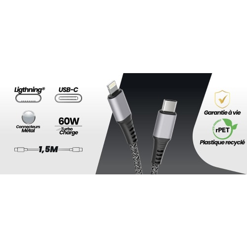 Câble USB-C vers Lightning connecteurs finition alu gris sidéral3