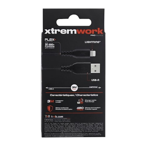 Câble Lightning renforcé 3m XTREMWORK4