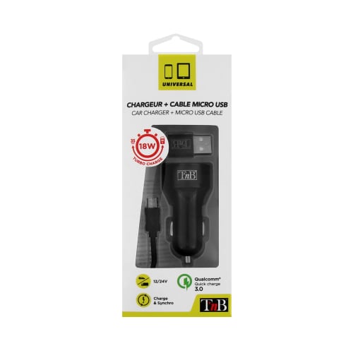 Chargeur allume-cigare quick charge 1XUSB-A 18W + câble micro USB4